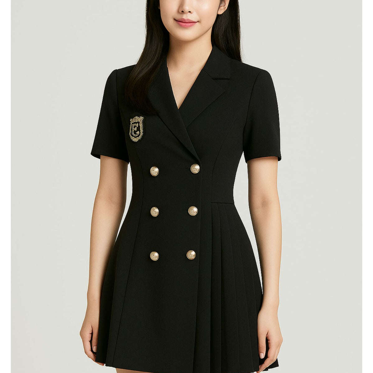K-Drama CEO Chic Edition - Structured Pleated Blazer Dress with Gold B Ivy and Prime K-Drama CEO Chic Edition - Structured Pleated Blazer Dress with Gold B Ivy and Prime