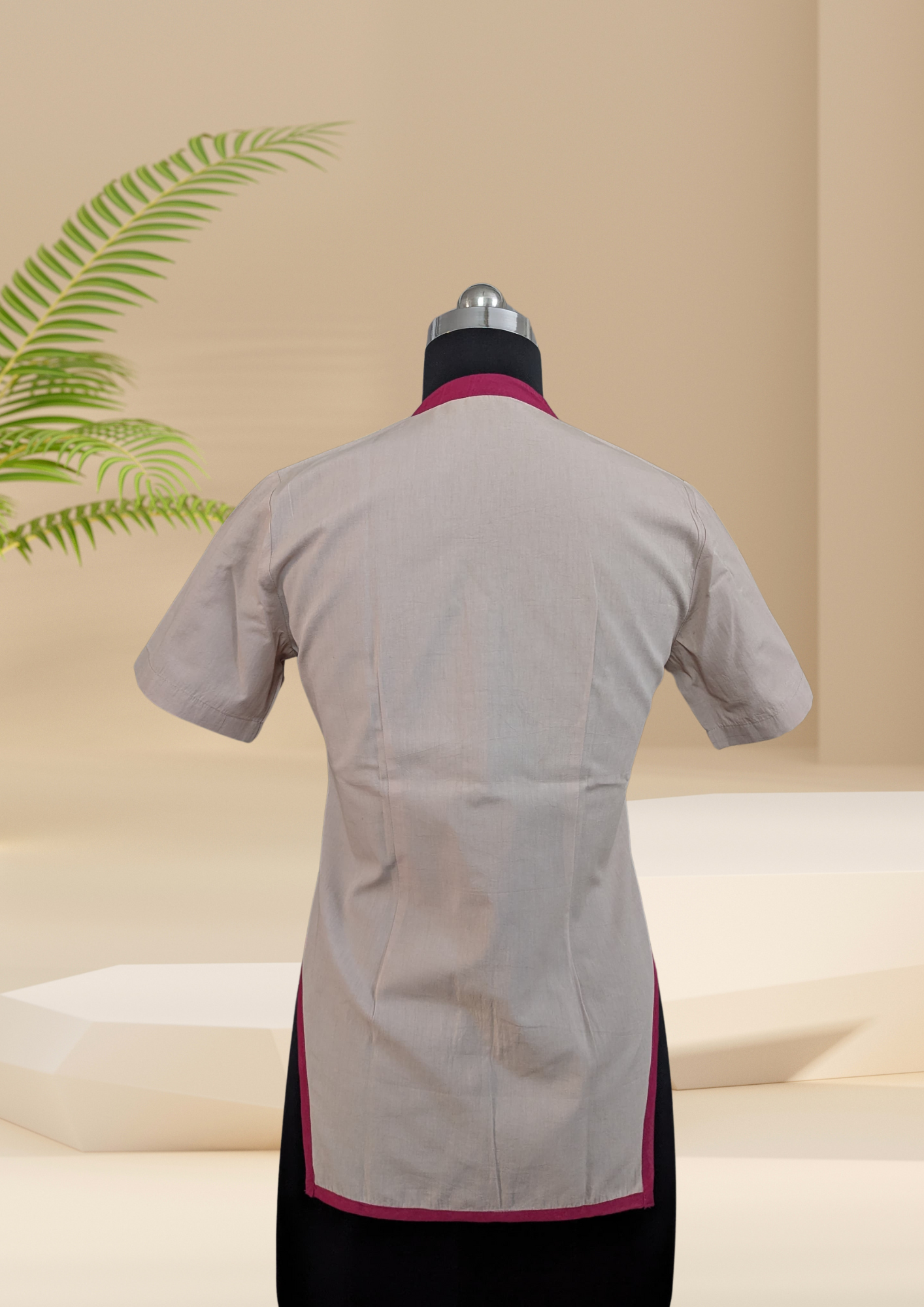 C-Drama Poise: Contrast-Trimmed Mandarin Collar Shirt with Asymmetrical Hem – BASIC