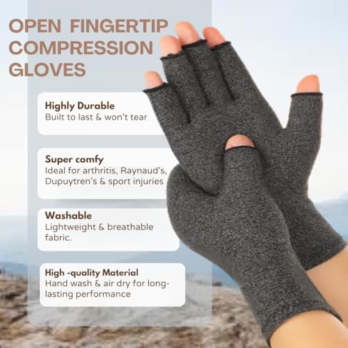 Ion Clad Scientist Developed Open-fingertip ¾ Arthritis Compression Gloves for Men & Women | Ideal for Arthritis Hand Pain Relief | Carpal Tunnel (Grey)