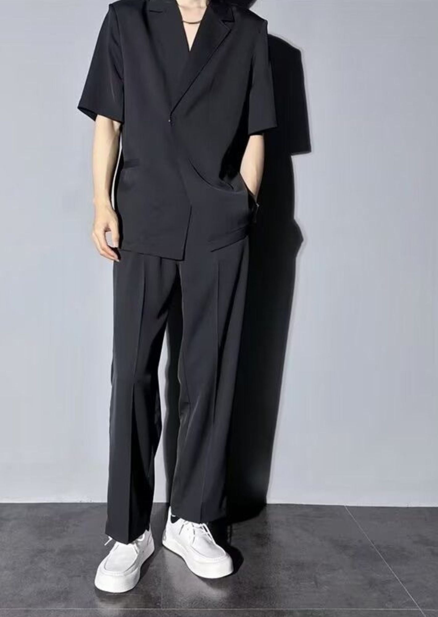 K-Drama Inspired Smart Casual Shirt- Minimalist Notch Collar Shirt – BASIC