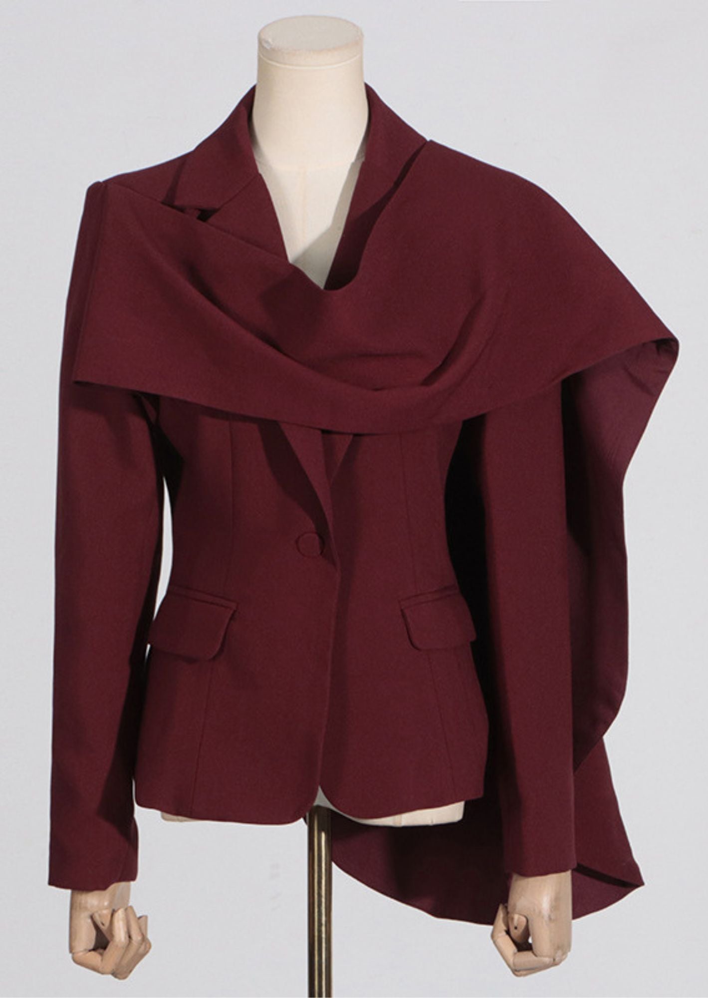 K-Drama Inspired Scarf Collar Long Sleeve Blazer Jacket