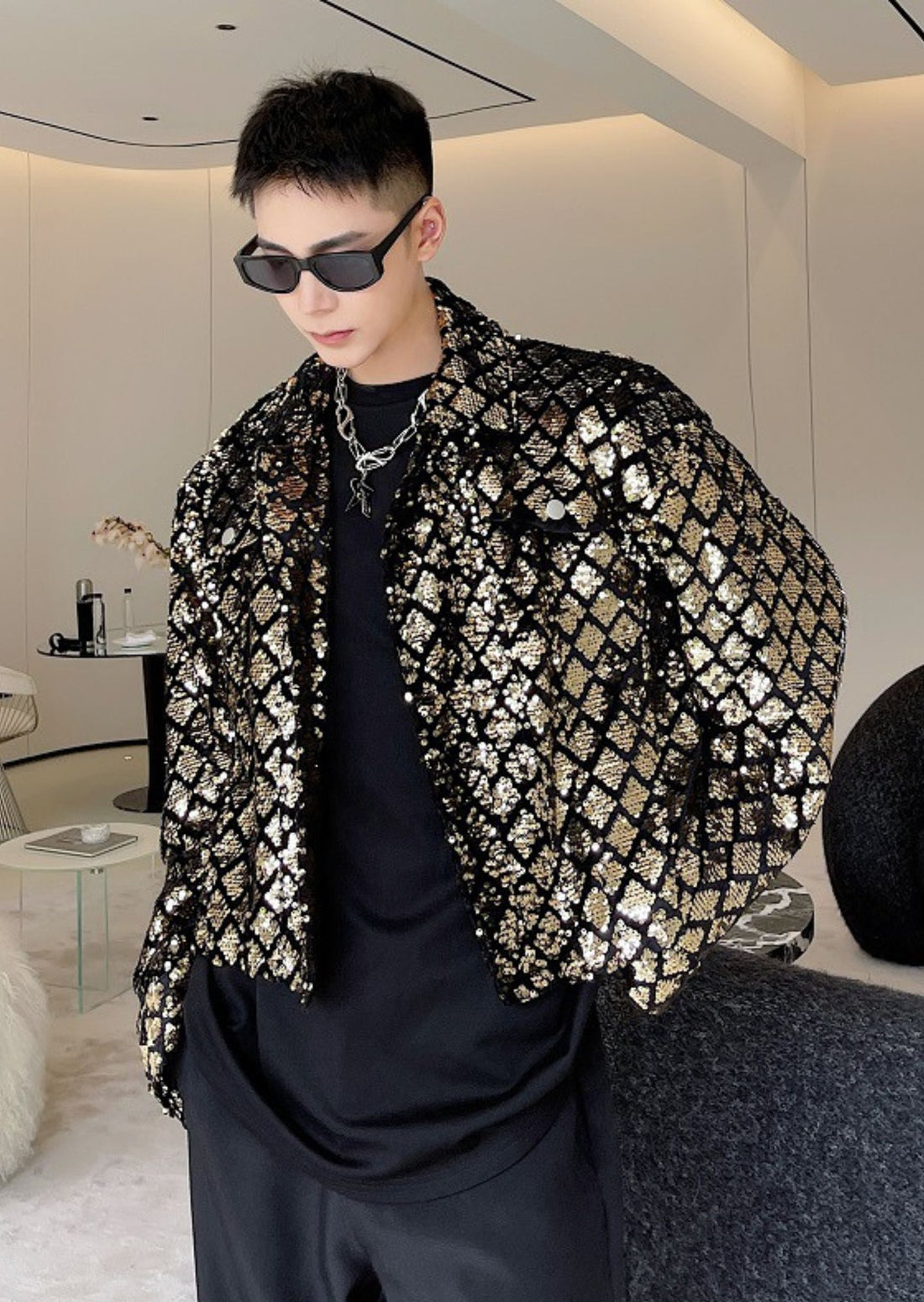 Heavy Gold Sequin Embroidered Loose Fit Jacket