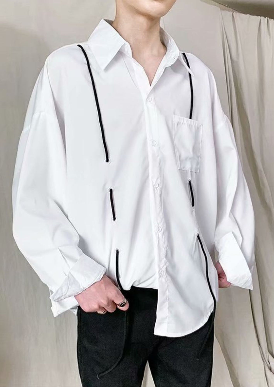 Long Sleeve Shirt with Drawstring Detail on Eyelets