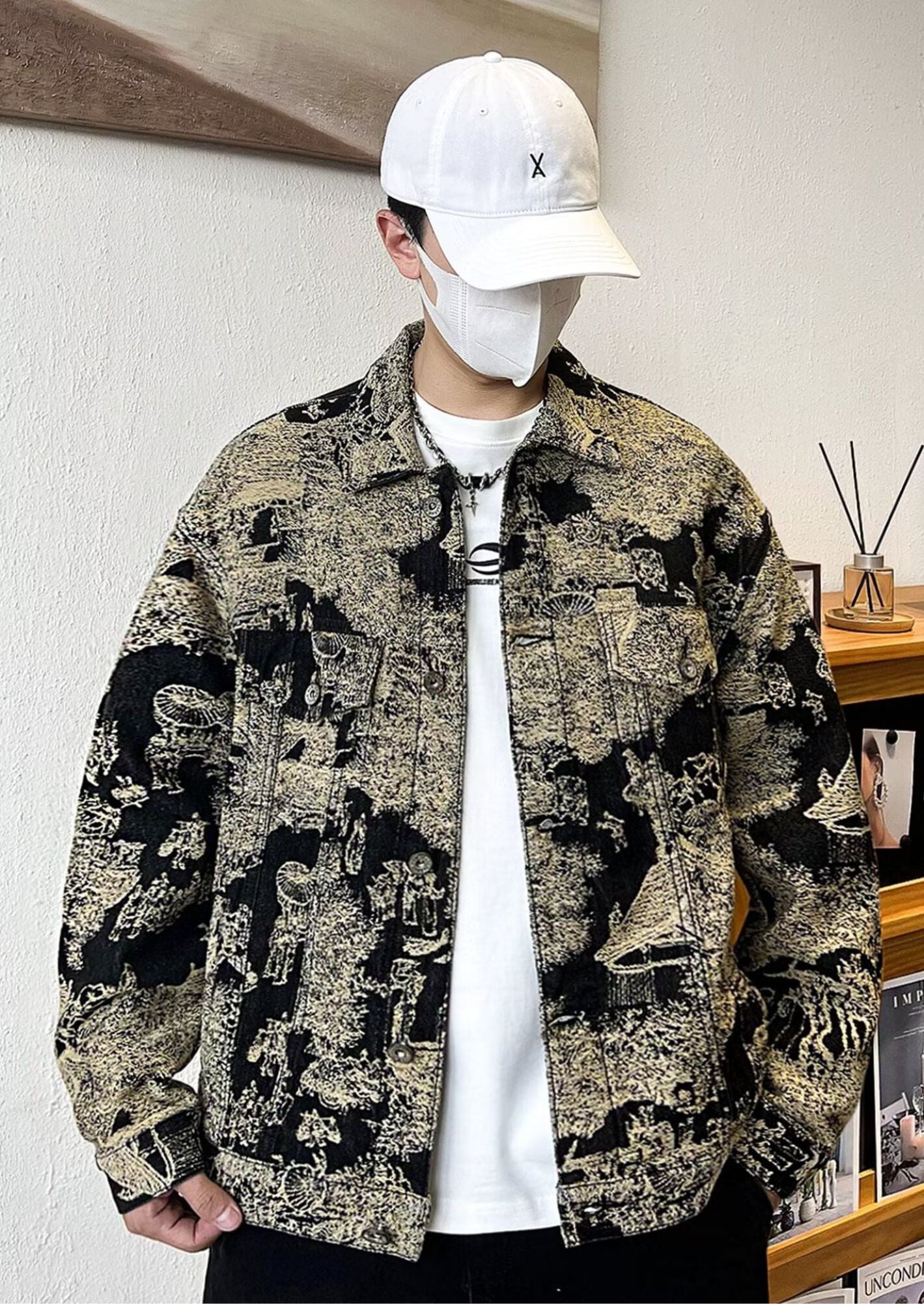 J-Drama Inspired Retro Jacquard Art Denim Jacket