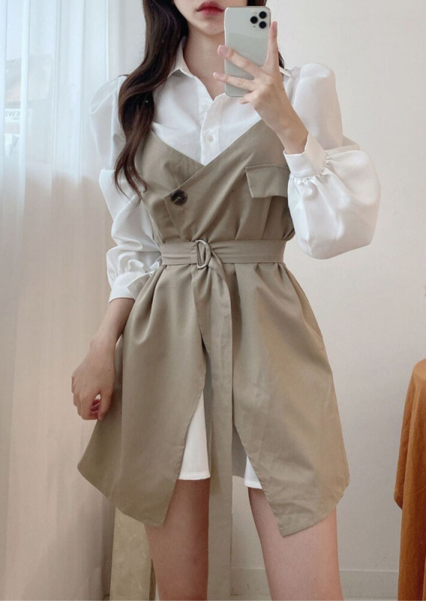 C-Drama Inspired Lace Up Suspender Dress + Long Sleeve Shirt Set