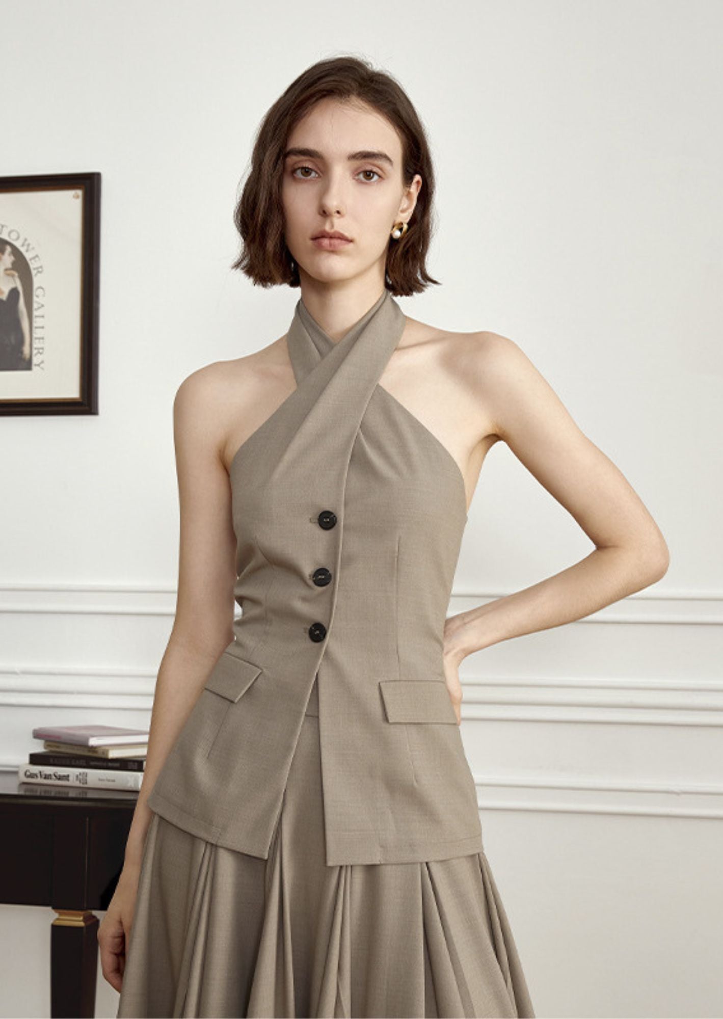 C-Drama Inspired Sophisticated Modern wear - Structured Asymmetric Halter-Neck Blazer Top – BASIC