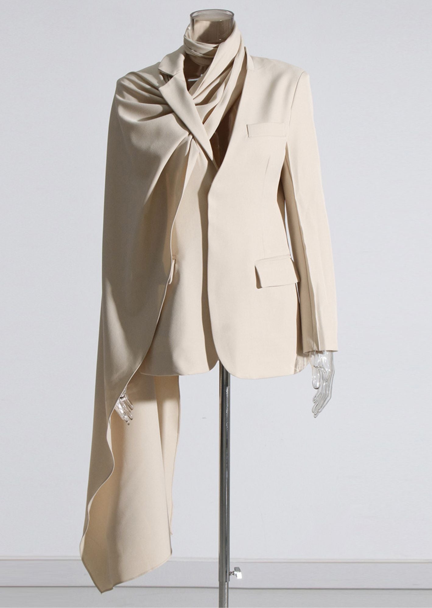 K-Drama Inspired Scarf Collar Long Sleeve Suit