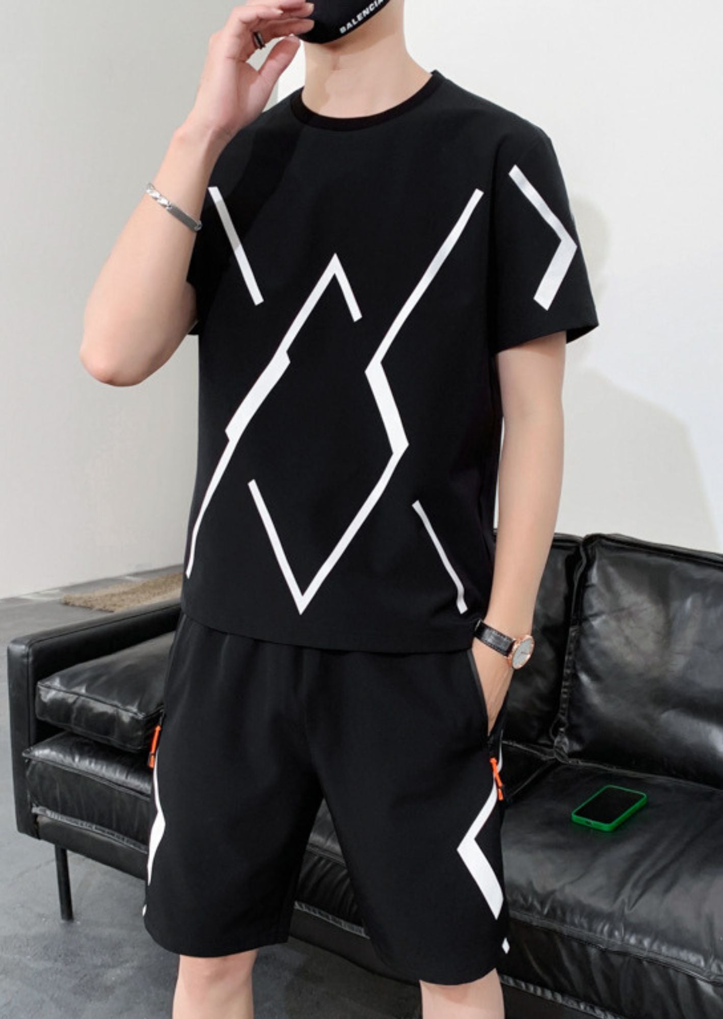 K-Drama Inspired Modern Streetwear Edge - Geometric Line Printed T-Shirt – BASIC