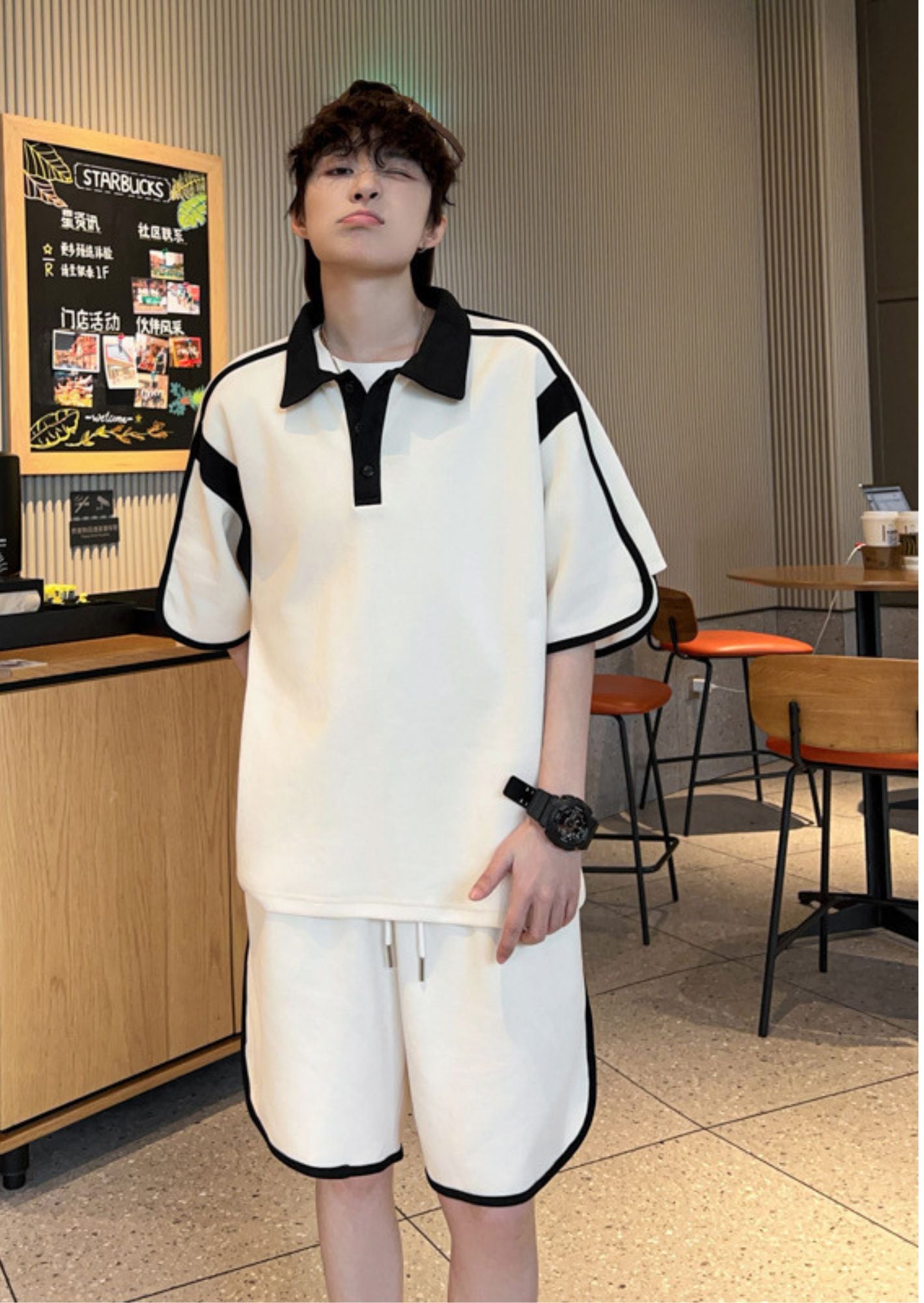 C-Drama Inspired Casual Luxe - Modern Athletic Polo T-Shirt with Contrast Piping – BASIC