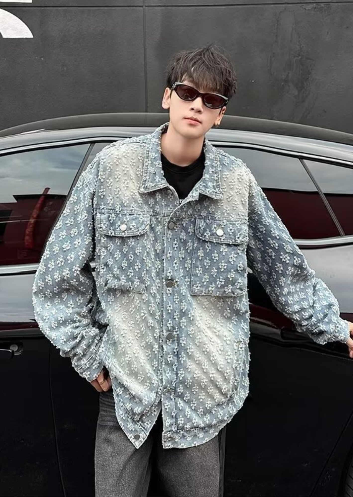 K-Drama Inspired Distress Textured Loose Denim Jacket