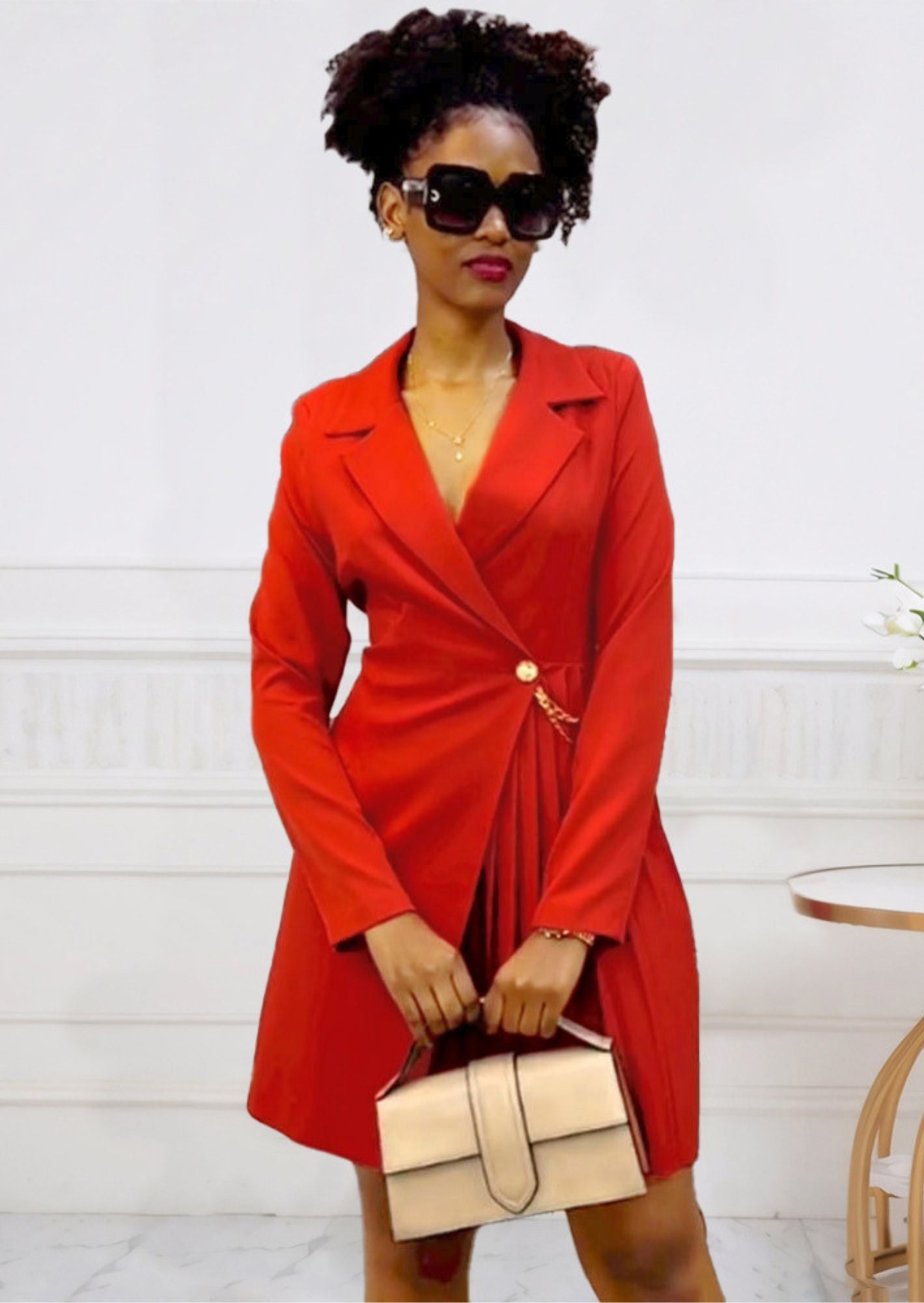 K-Drama Inspired Blazer Dress with Notch Collar and Half Pleated Bottom