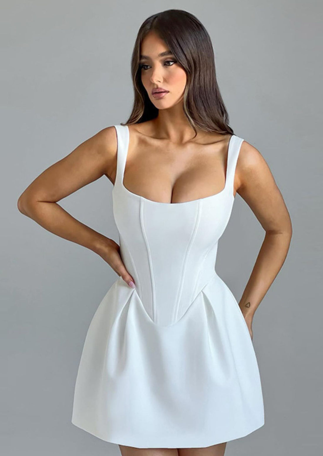 Wide Square Neck Short Corset Dress