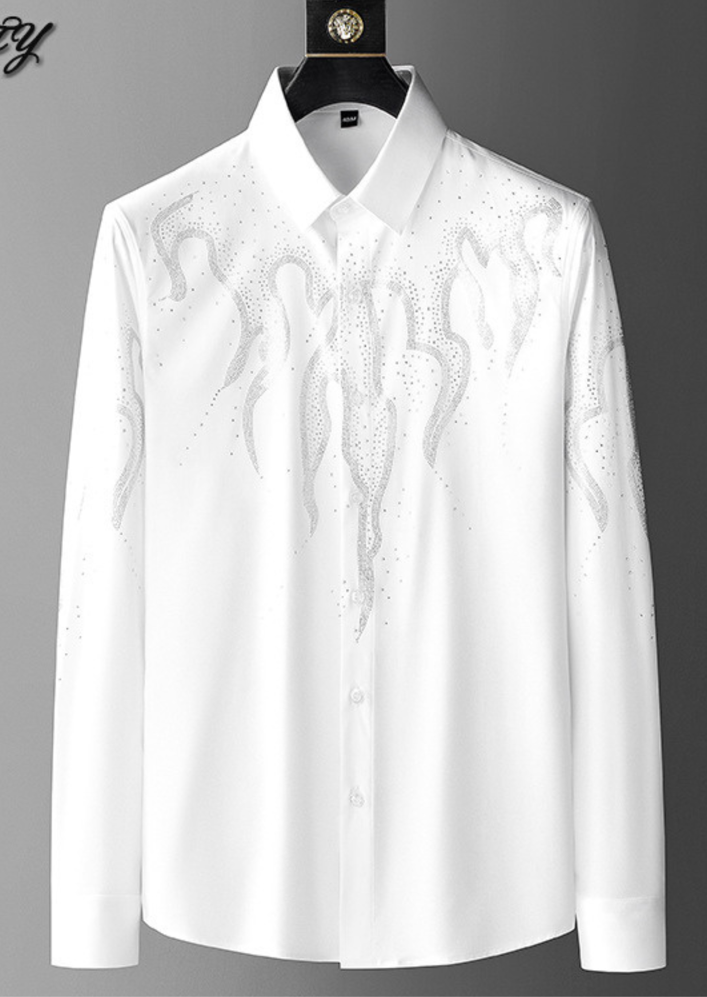 C-Drama Inspired Statement Wear -  White Shirt with Rhinestone Flame Embellishments – BASIC