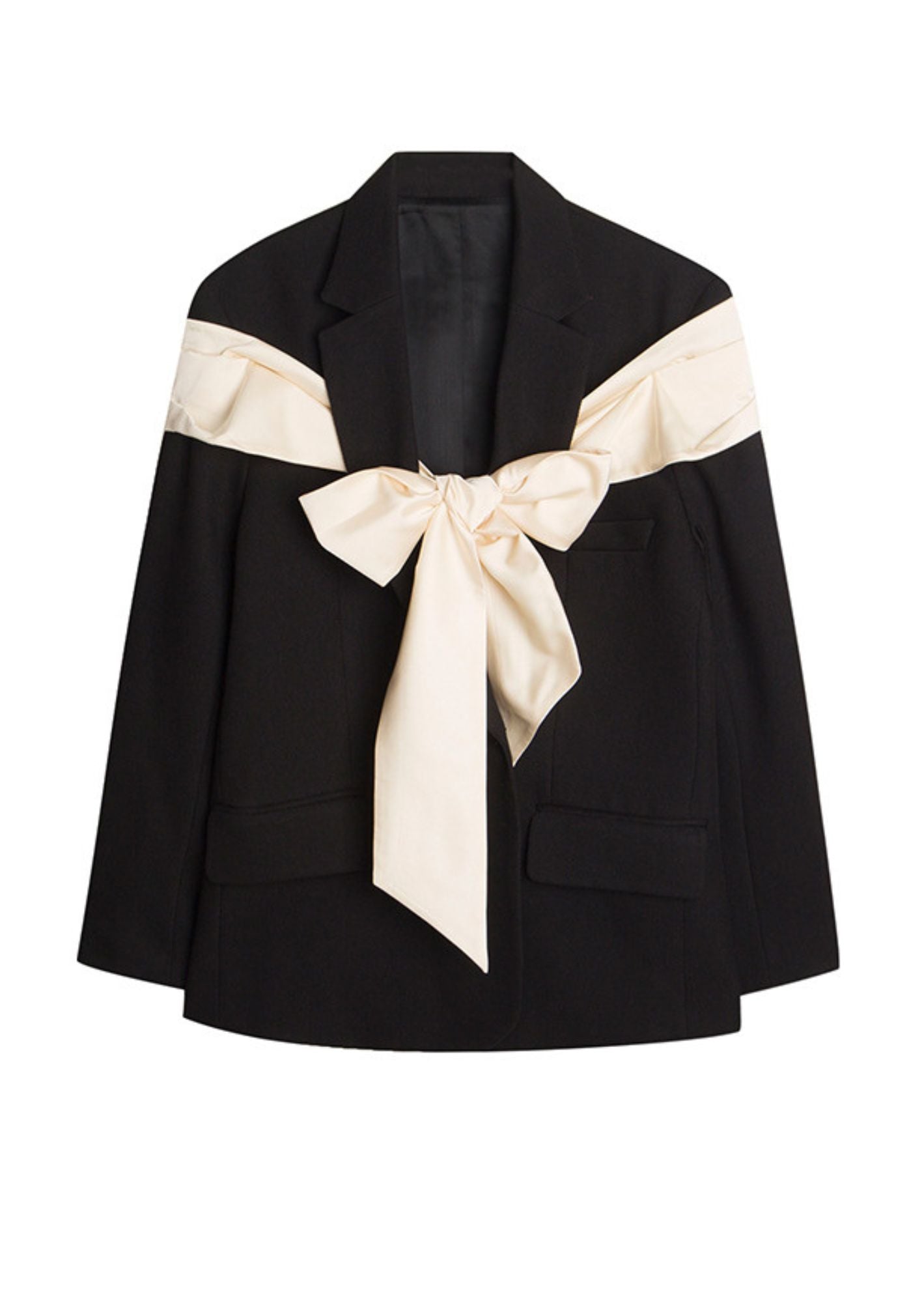 C-Drama Inspired Black Blazer with Scarf Around the Chest