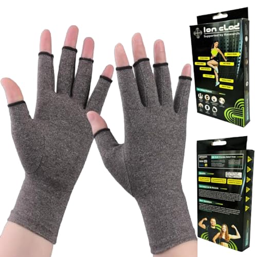 Ion Clad Scientist Developed Open-fingertip ¾ Arthritis Compression Gloves for Men & Women | Ideal for Arthritis Hand Pain Relief | Carpal Tunnel (Grey)