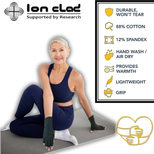 Ion Clad Scientist Developed Open-fingertip ¾ Arthritis Compression Gloves for Men & Women | Ideal for Arthritis Hand Pain Relief | Carpal Tunnel (Grey)