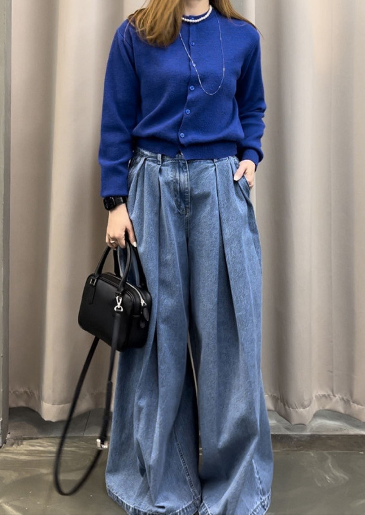 J-Drama Inspired Wide-Leg Denim Trousers – High-Waisted Pleated Jeans with Relaxed Silhouette - BASIC