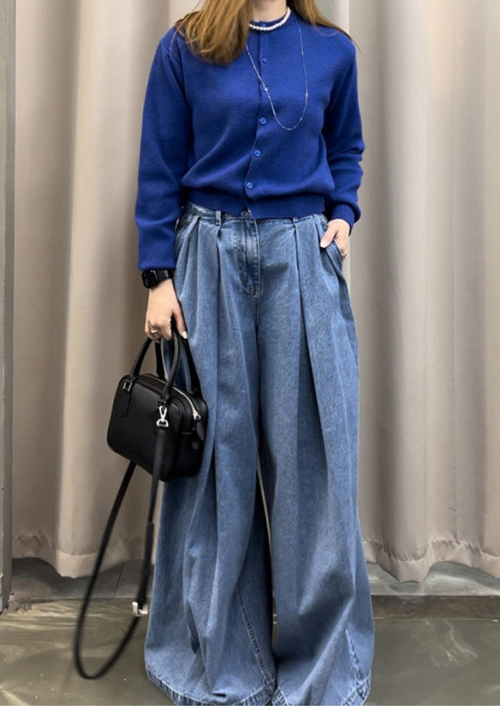 Wide Leg Pleated Denim Pant