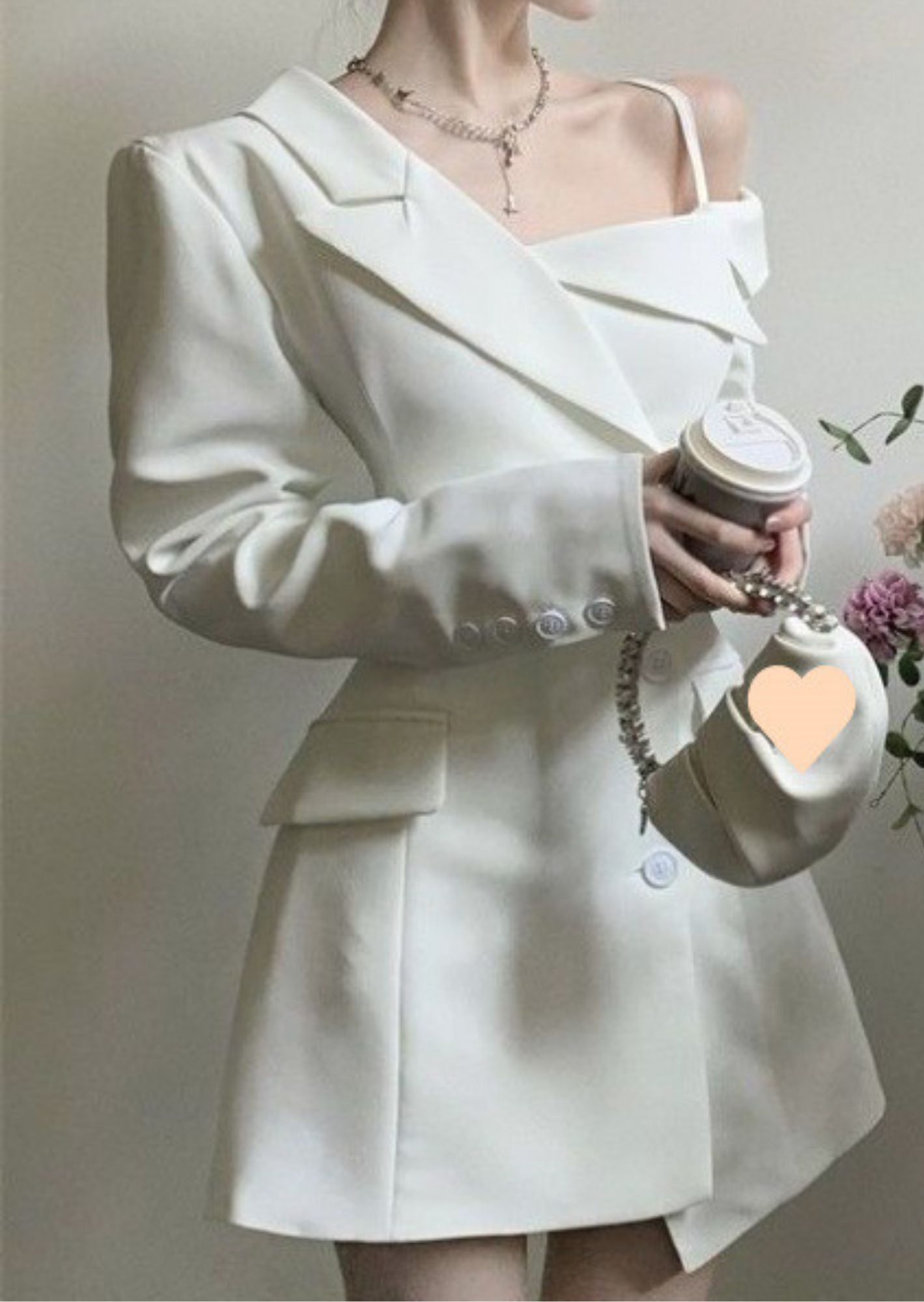 K-Drama CEO Inspired Asymmetrical Elegance: The One-Shoulder Blazer Dress - BASIC