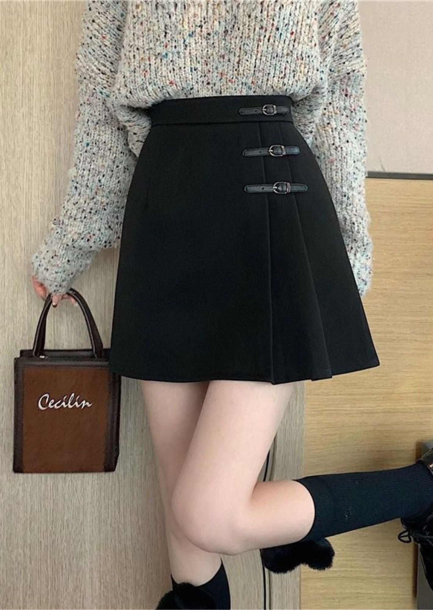 K-Pop Inspired A-Line Pleated Mini Skirt with Belted Closure