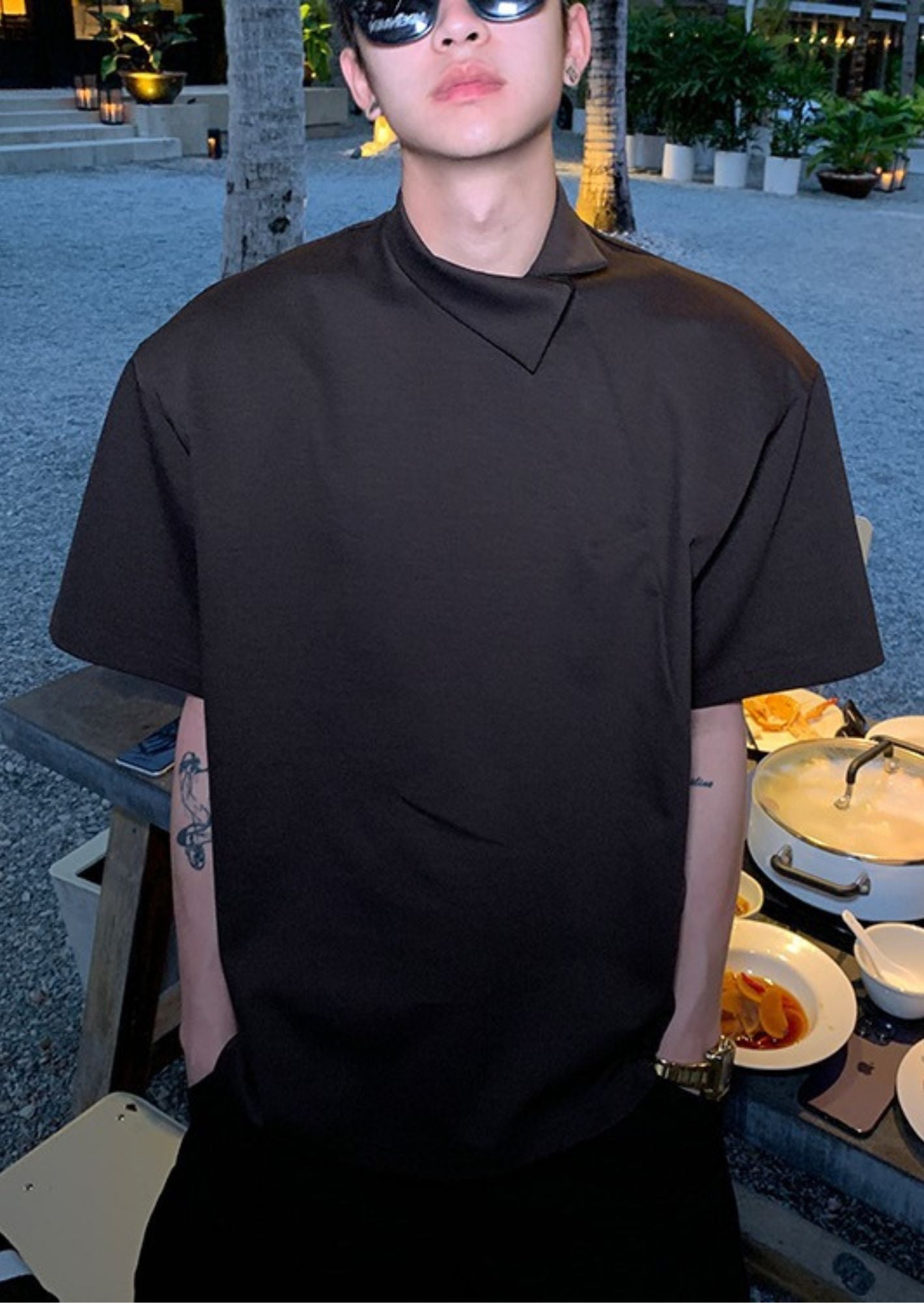 J-Drama Inspired Structured Brown Shirt with Asymmetric Placket Opening – BASIC