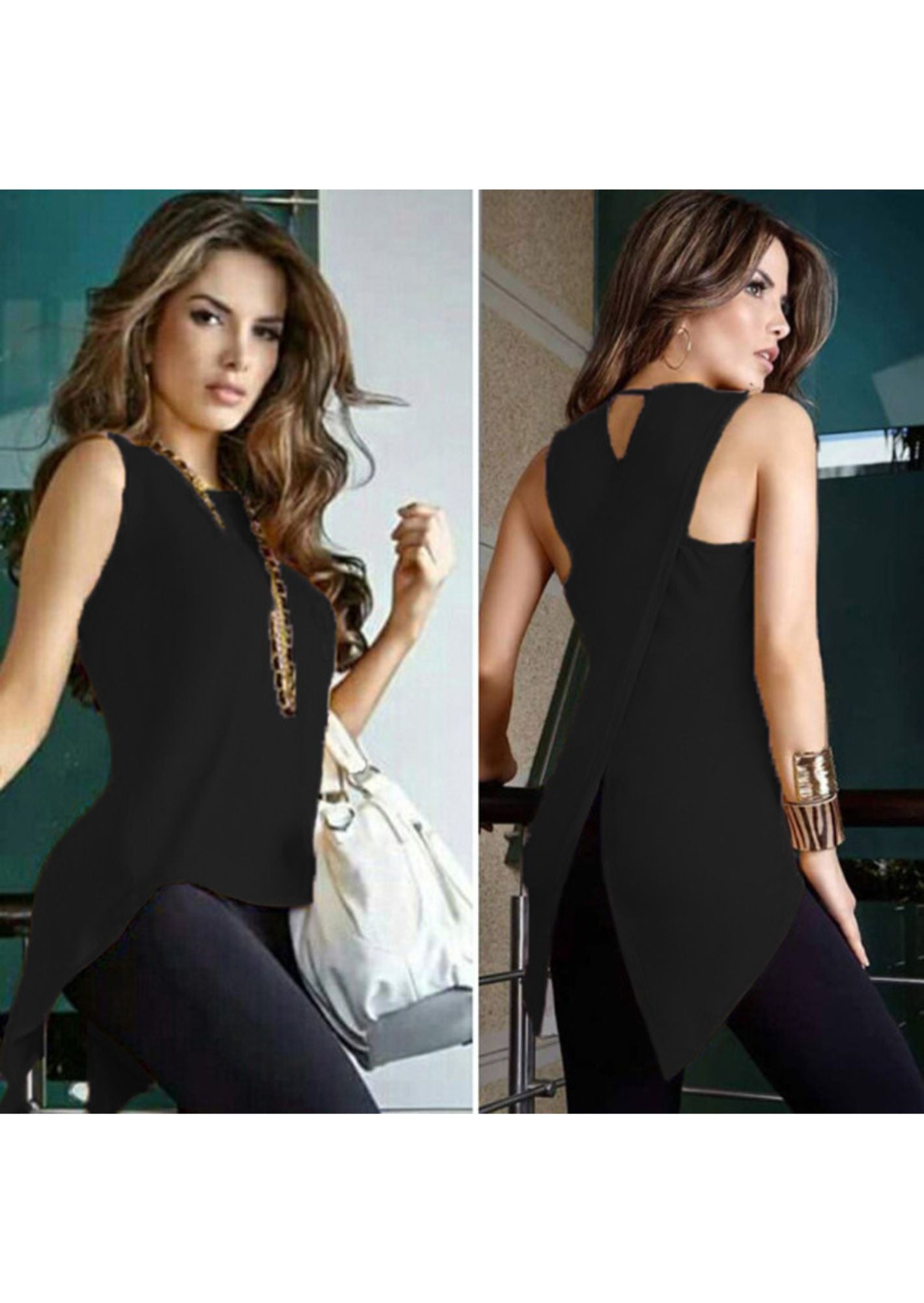 K-Drama Inspired Sleek Sleeveless Top – Cross-Back Tailored Fit with Asymmetrical Hemline - BASIC