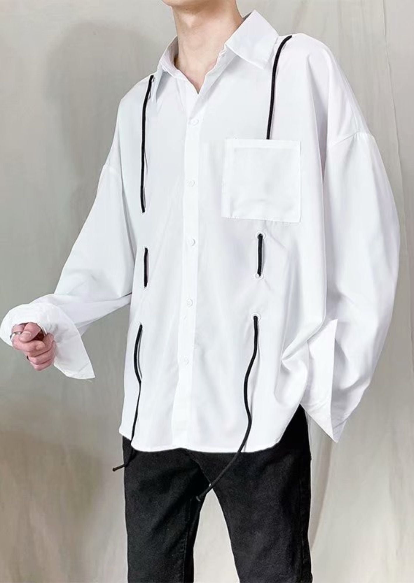K-Drama Casual Chic Shirt - White Oversized Shirt with Drawstring Detail –  BASIC