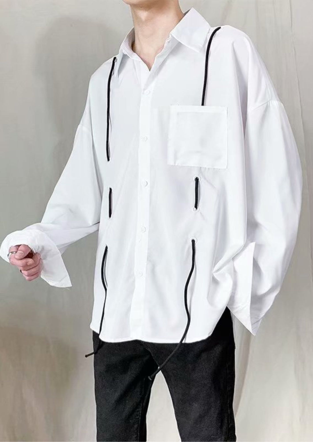 Long Sleeve Shirt with Drawstring Detail on Eyelets