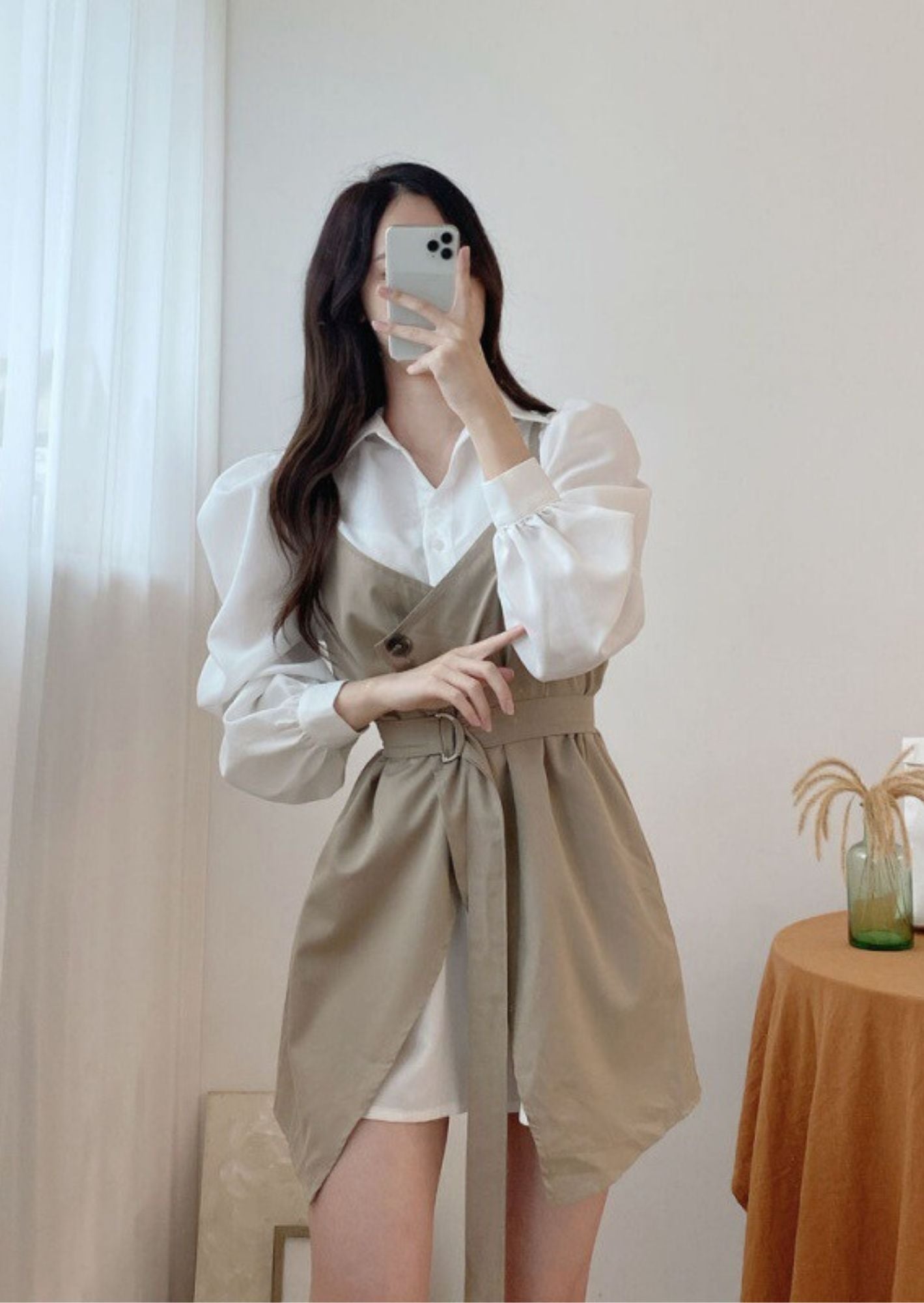 C-Drama Inspired Lace Up Suspender Dress + Long Sleeve Shirt Set