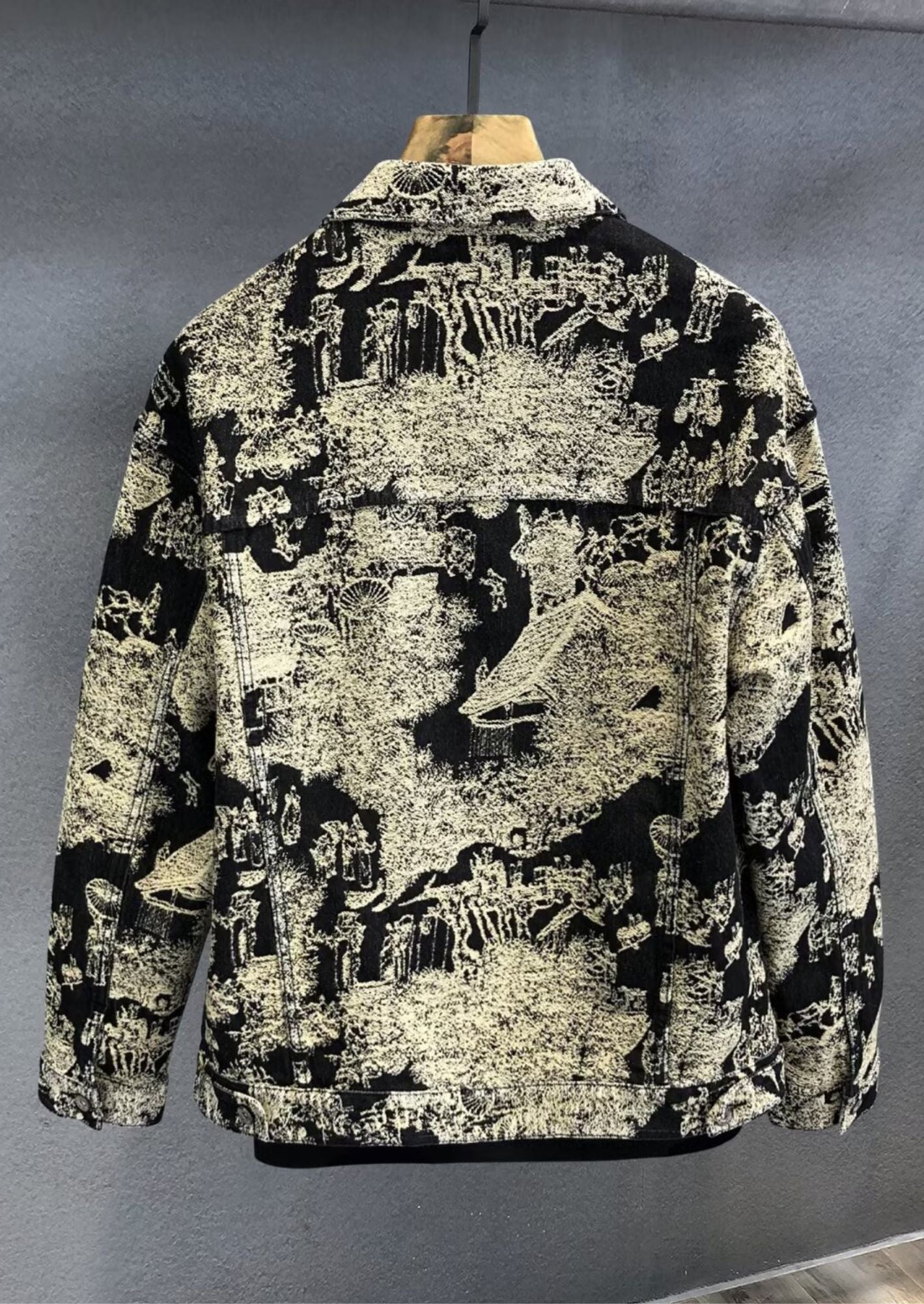 J-Drama Inspired Retro Jacquard Art Denim Jacket