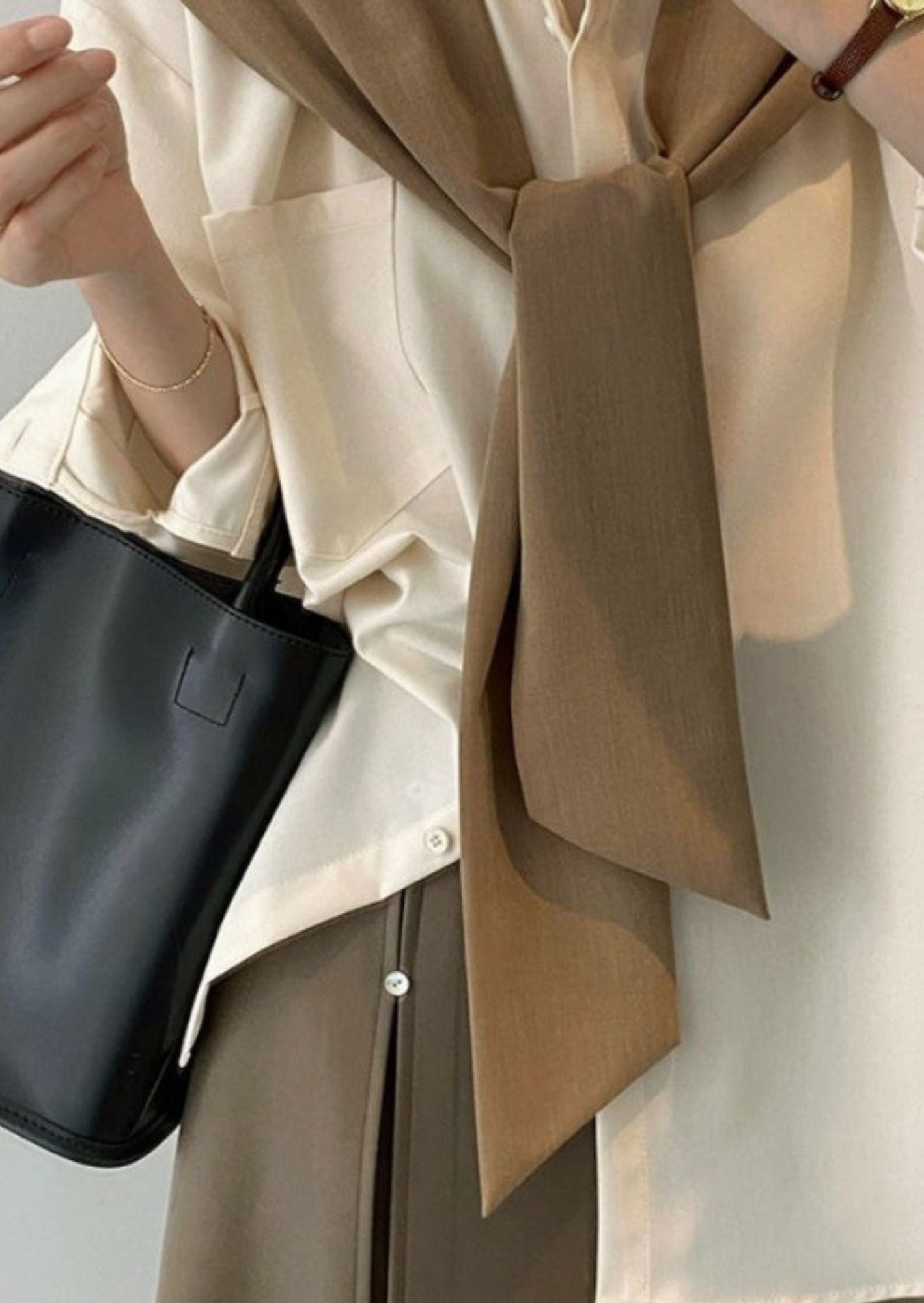 K-Drama Inspired Long Sleeve Shirt with Fake Shawl Splicing at the Shoulder