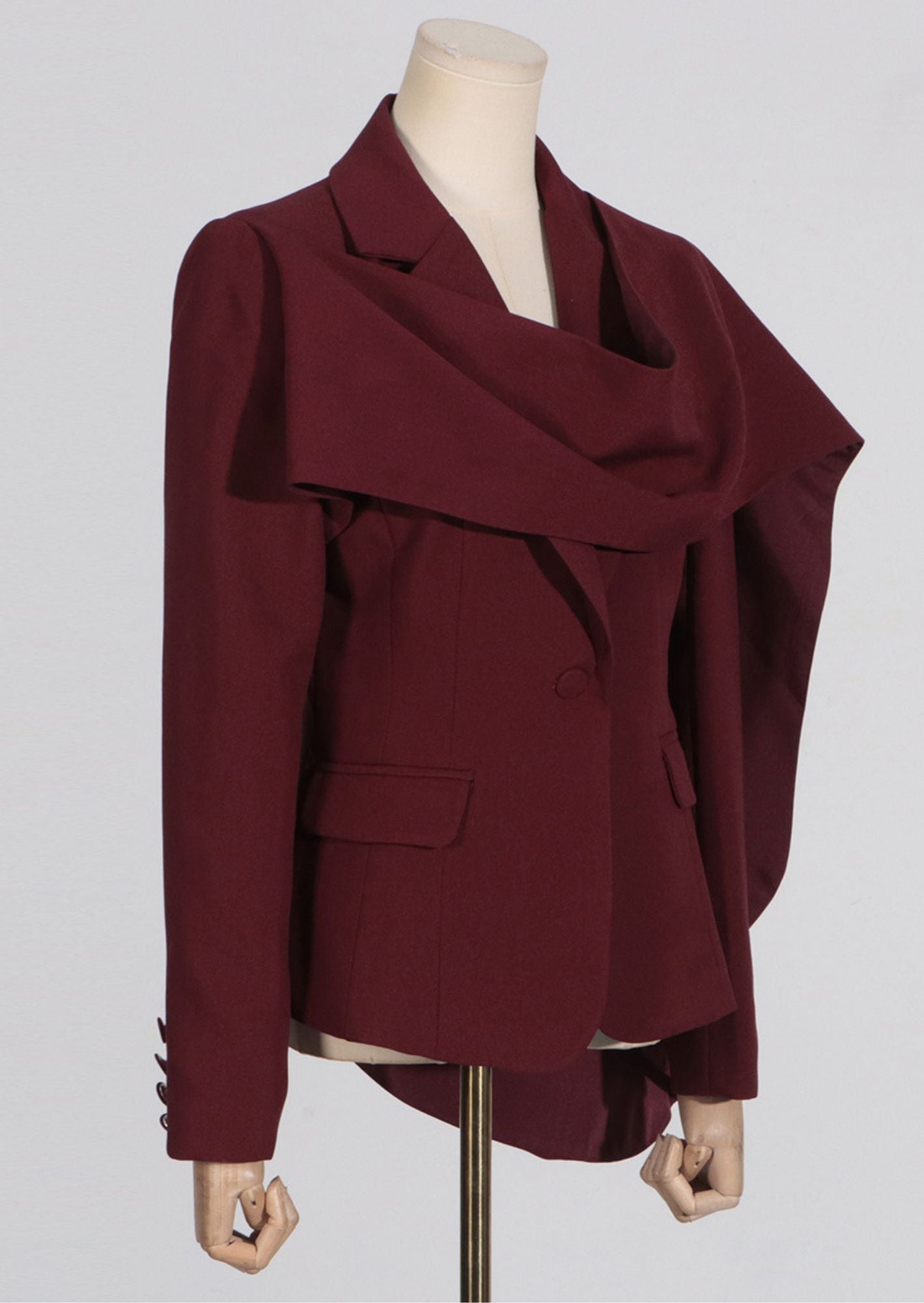 K-Drama Inspired Scarf Collar Long Sleeve Blazer Jacket