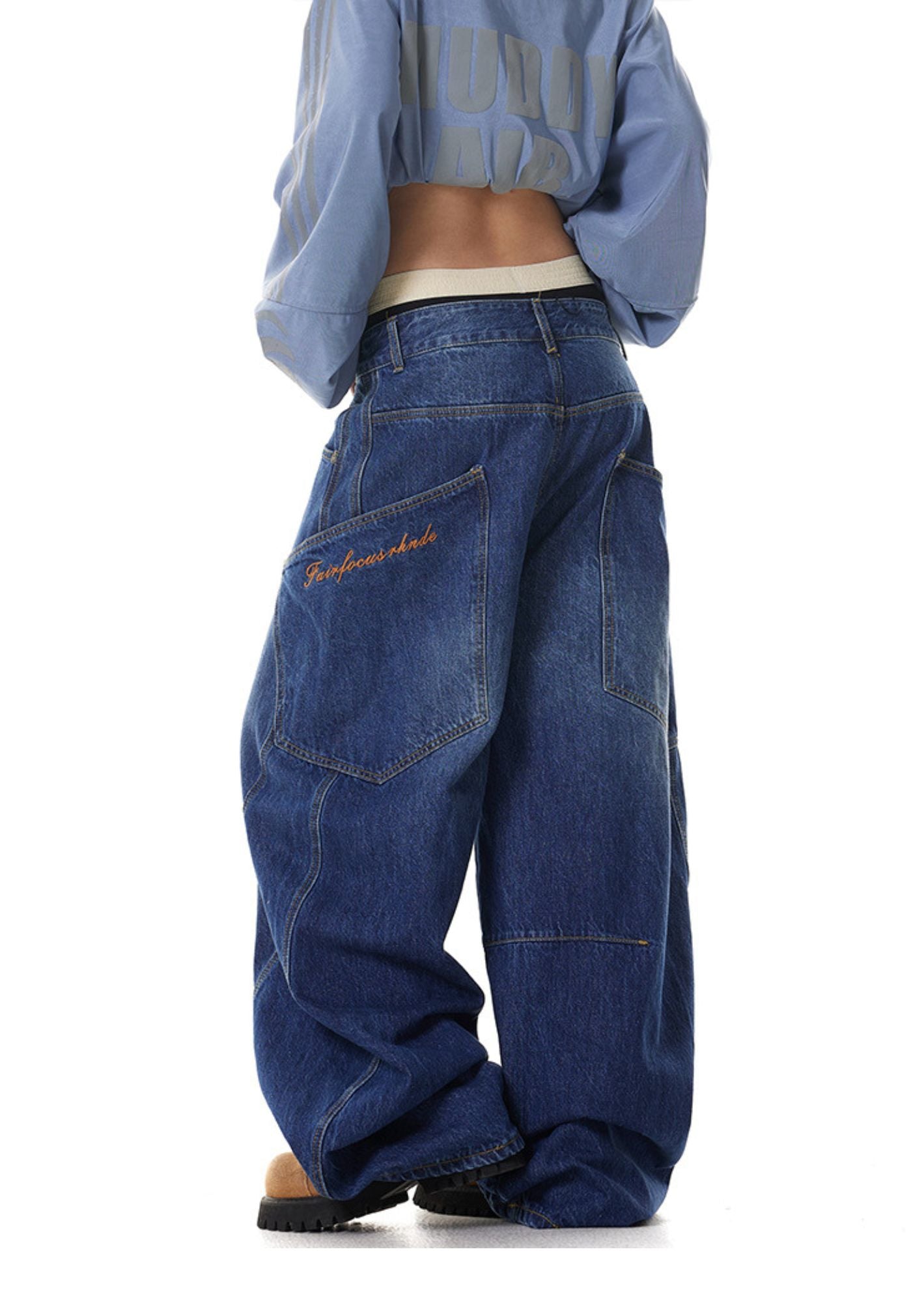 J-Drama Inspired Wide Leg  Jeans with Side Pocket and irregular Hem