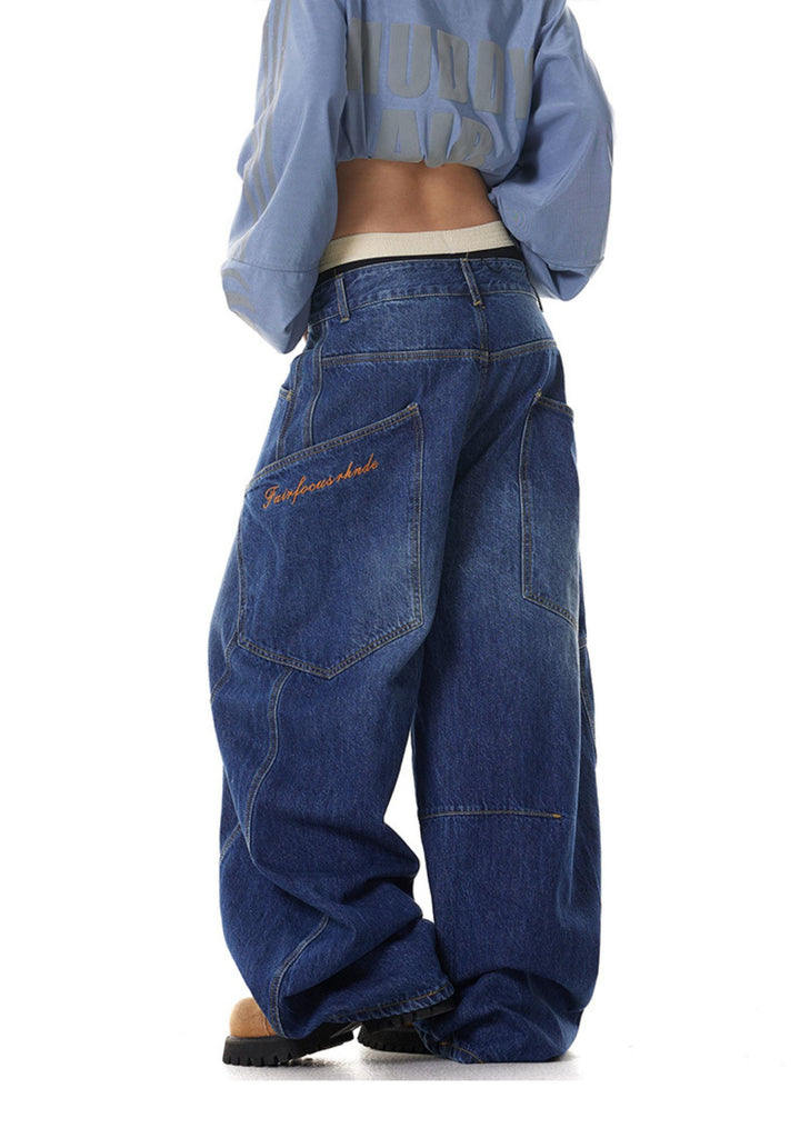 Wide Leg  Jeans with Side Pocket and irregular Hem