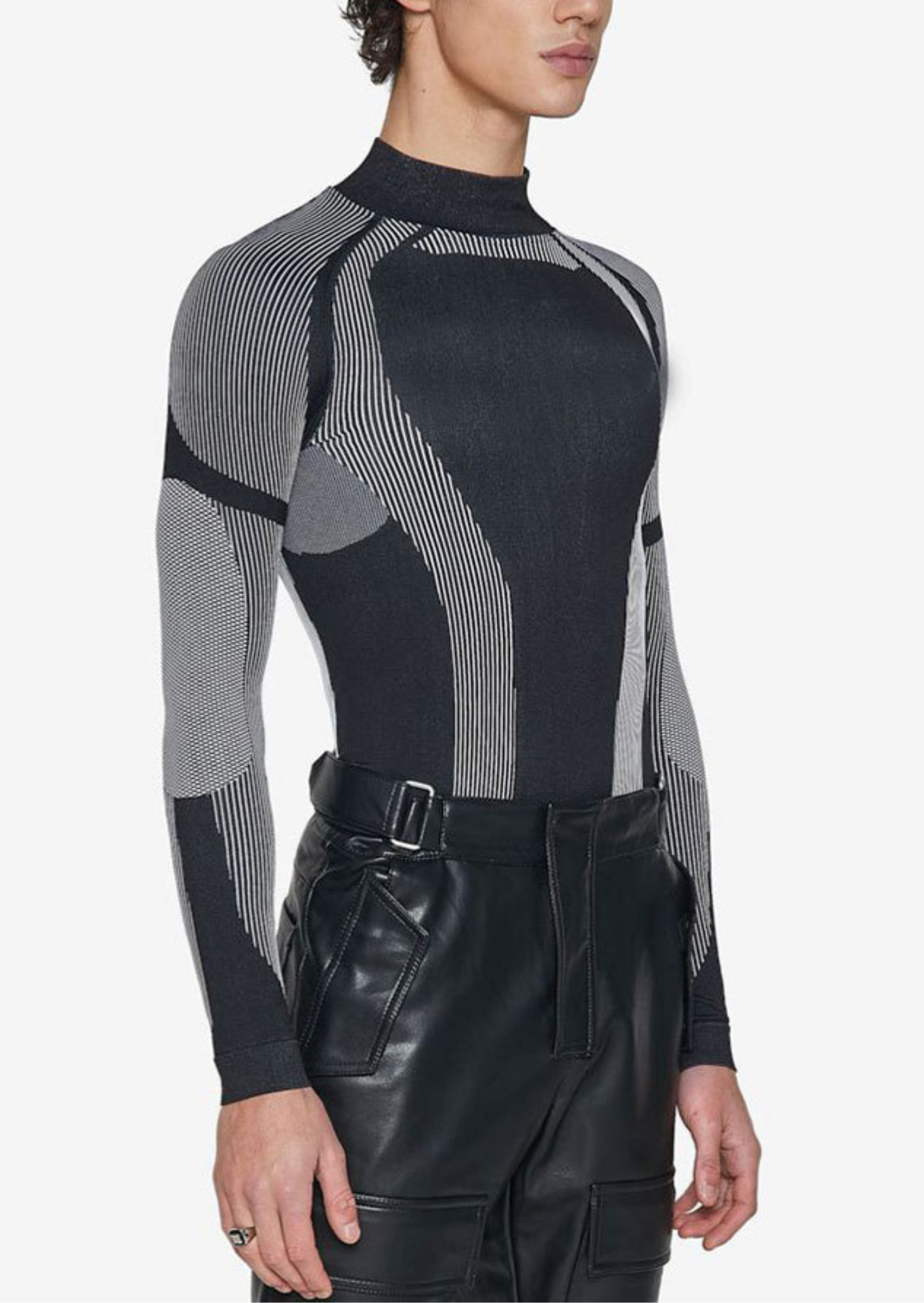 J-Drama Inspired Techwear Elegance - Futuristic Long-Sleeve Compression Knit Top – BASIC