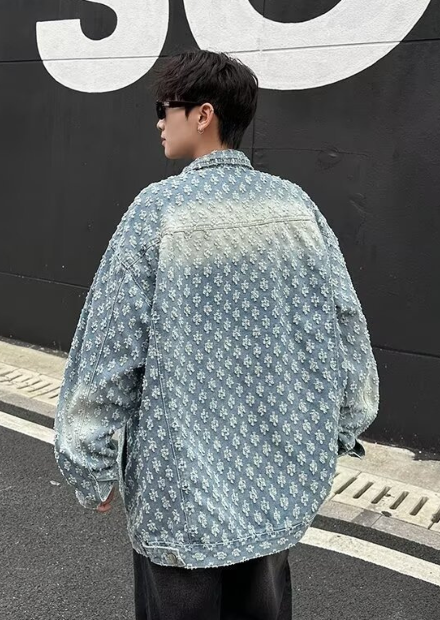K-Drama Inspired Distress Textured Loose Denim Jacket
