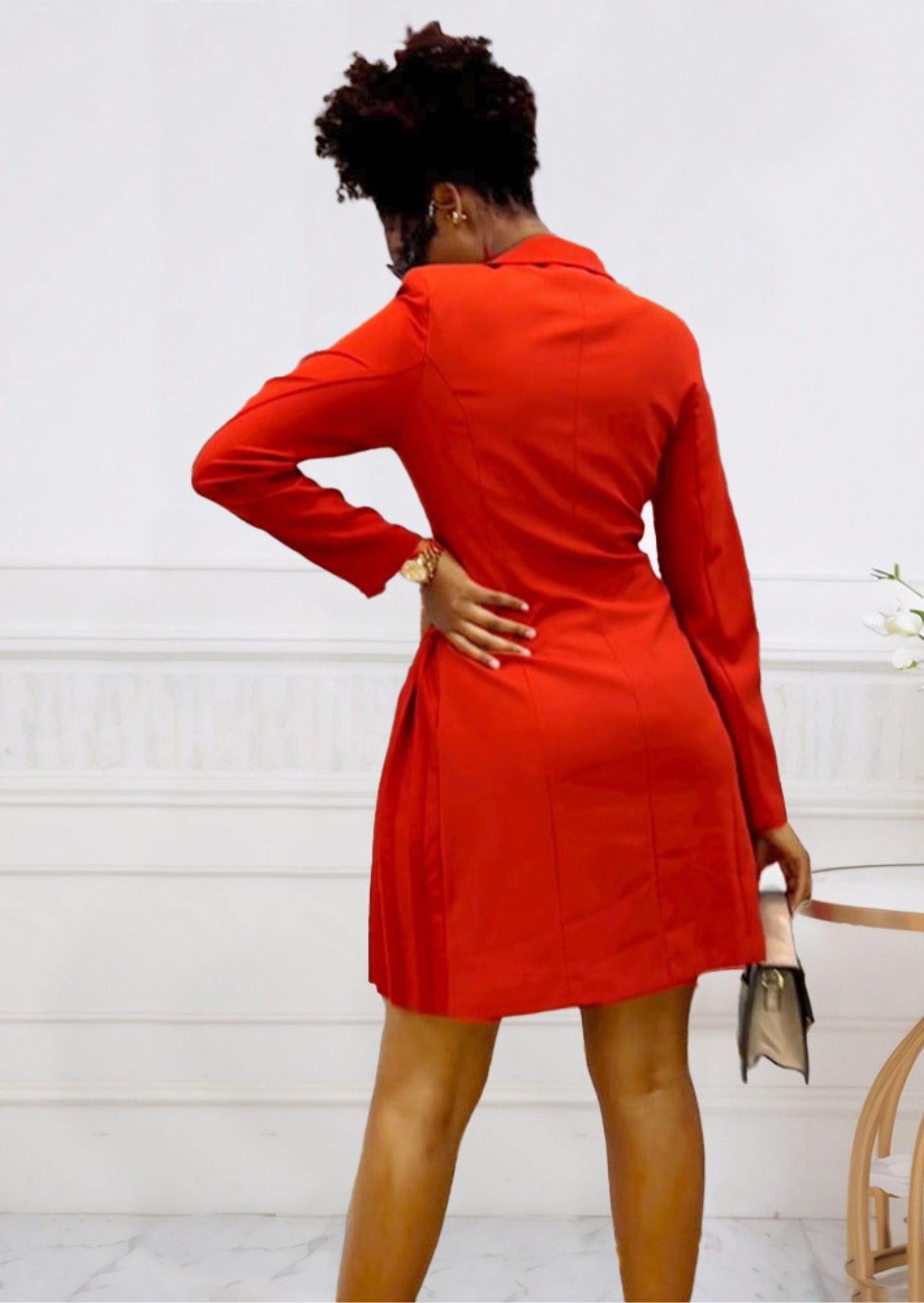 K-Drama Inspired Blazer Dress with Notch Collar and Half Pleated Bottom