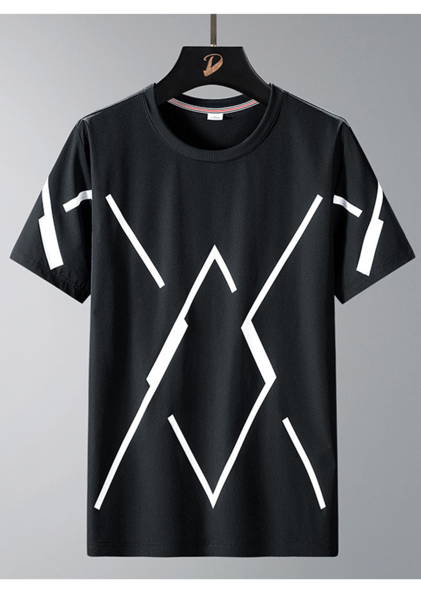 K-Drama Inspired Modern Streetwear Edge - Geometric Line Printed T-Shirt – BASIC
