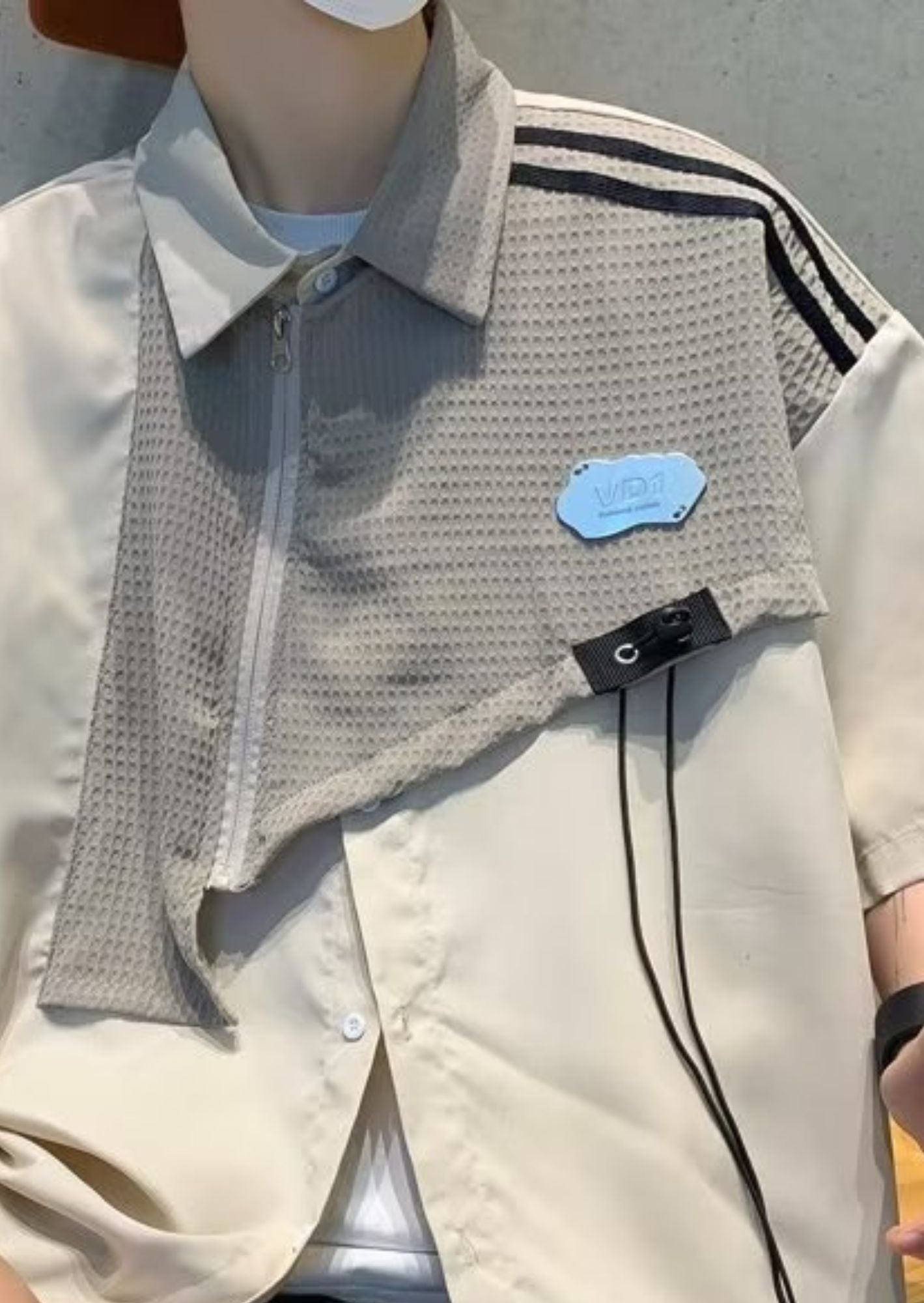 C-Drama Inspired Urban wear - Double-Layered Shirt with Asymmetric Zipper Overlay and Button Closure – BASIC