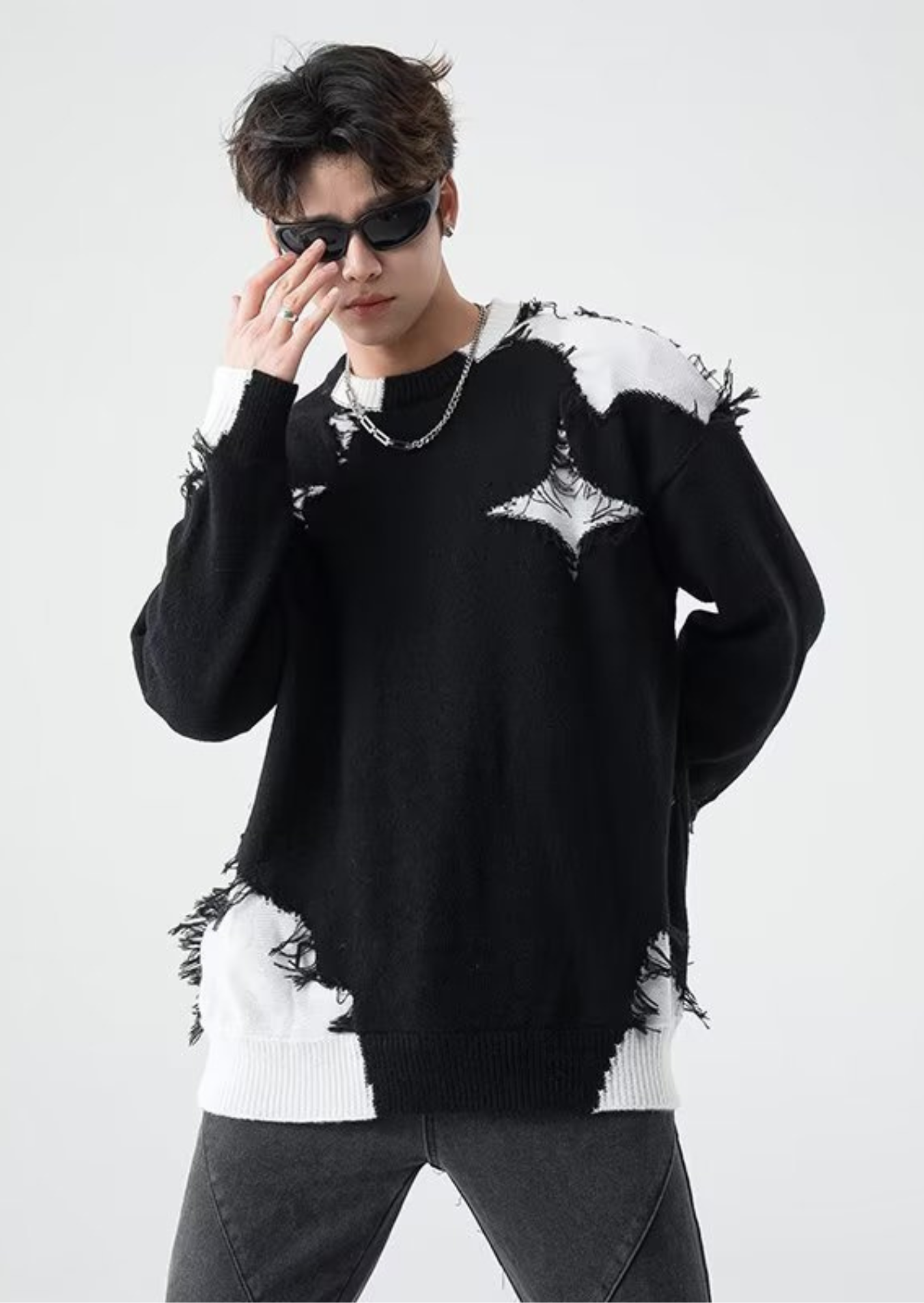 K-Drama Inspired Grunge Luxe - Distressed Color Block Knitted Sweatshirt –  BASIC