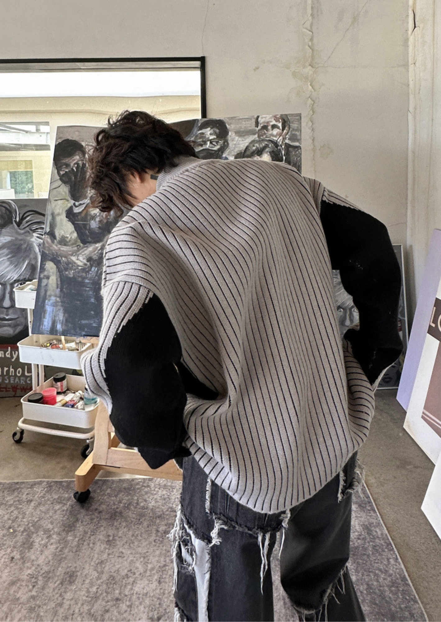 J-Drama Inspired Color Blocking Loose Cardigan with Front Zipper Opening