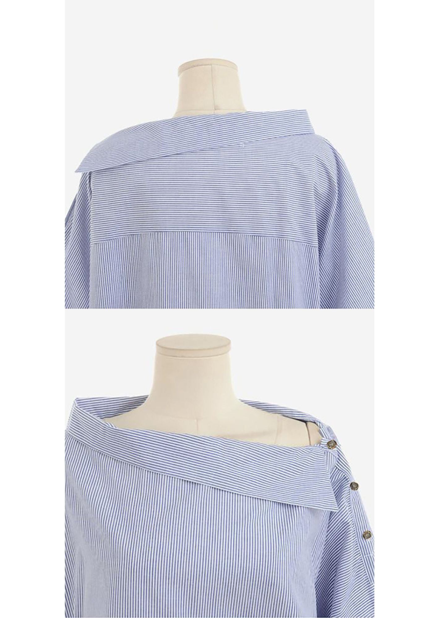 K-Drama Inspired One Shoulder Long Sleeve Shirt with Placket at the Sleeve
