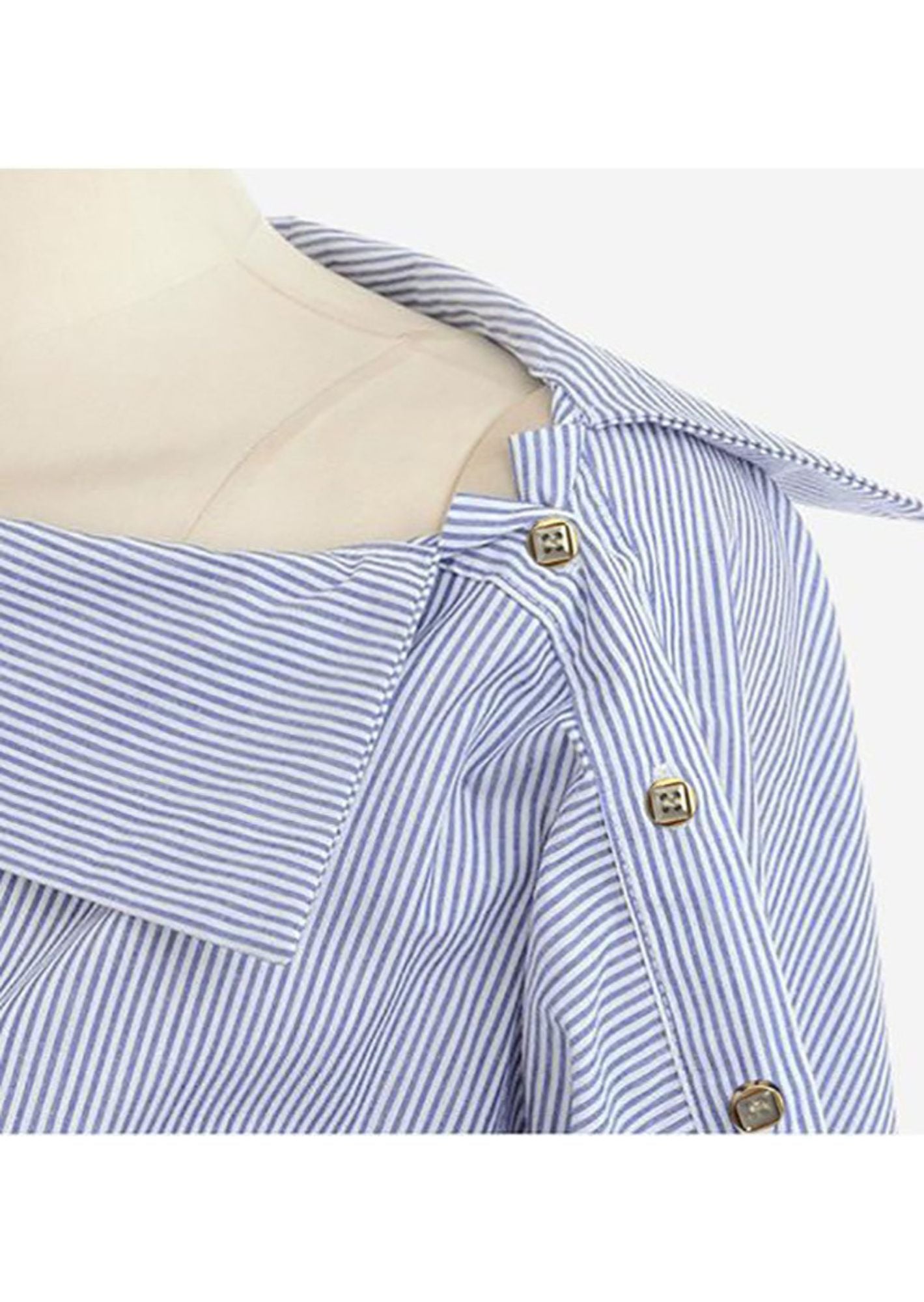 K-Drama Inspired One Shoulder Long Sleeve Shirt with Placket at the Sleeve