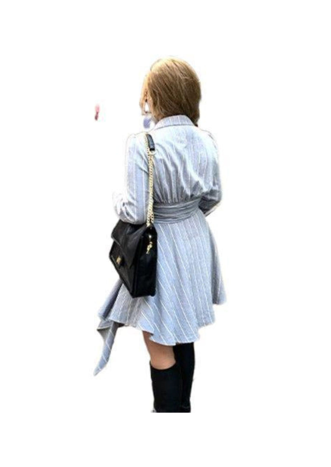 Shirt Dress with Pleats at the Side and Asymmetrical Hem