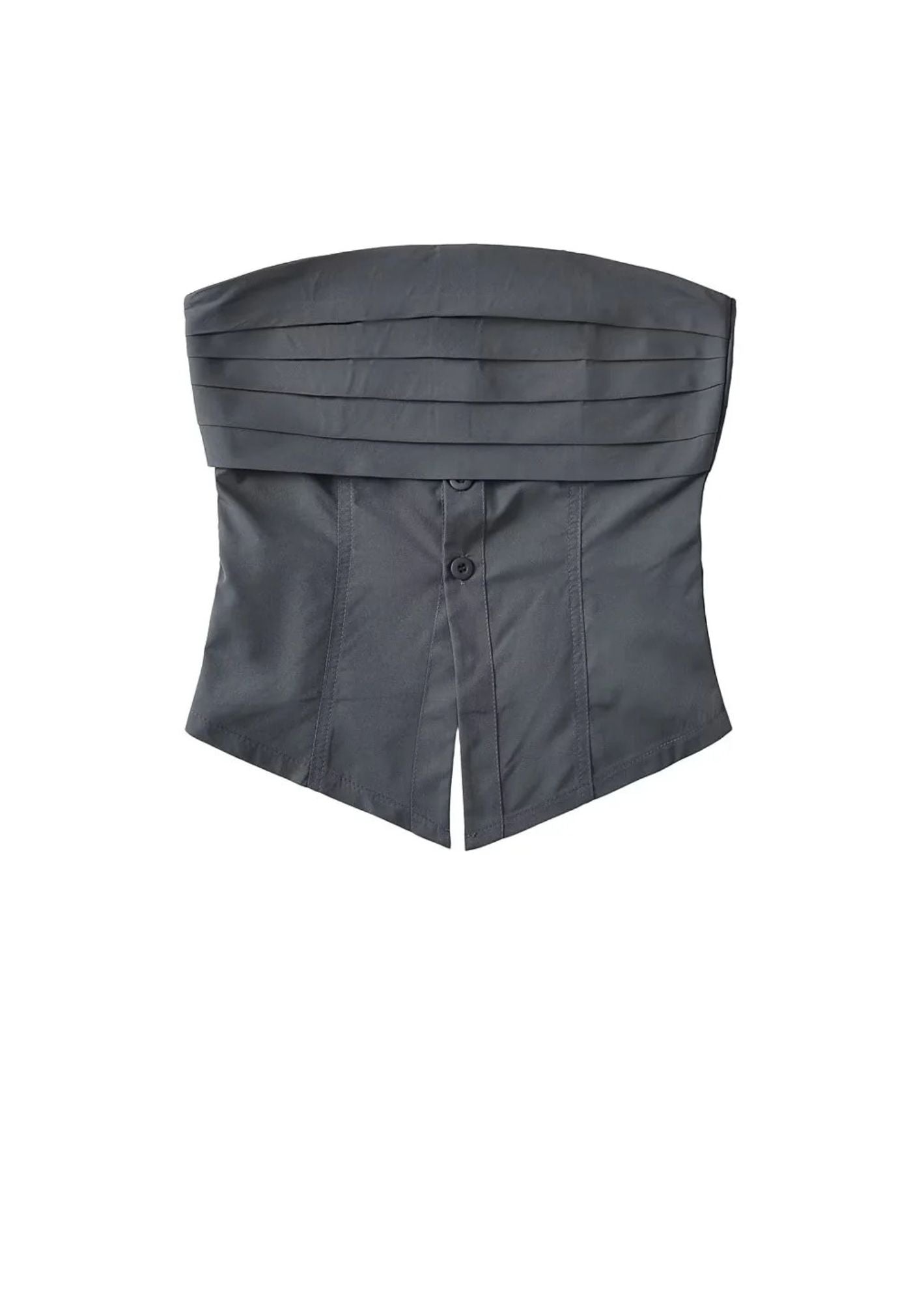 K-Fashion Chic with Edgy Elegance- Pleated Corset-Inspired Strapless Top- BASIC