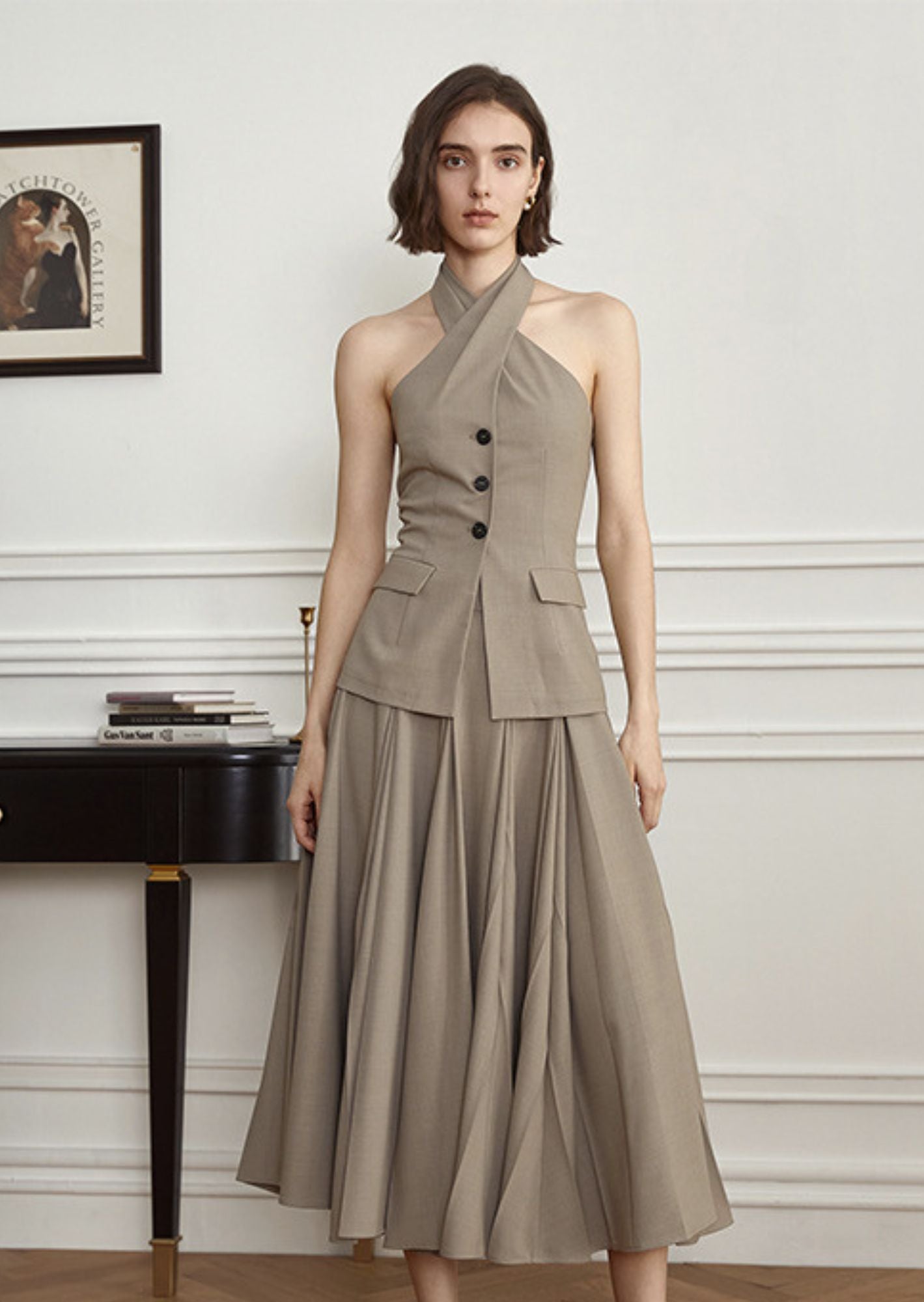 C-Drama Inspired Sophisticated Modern wear - Structured Asymmetric Halter-Neck Blazer Top – BASIC