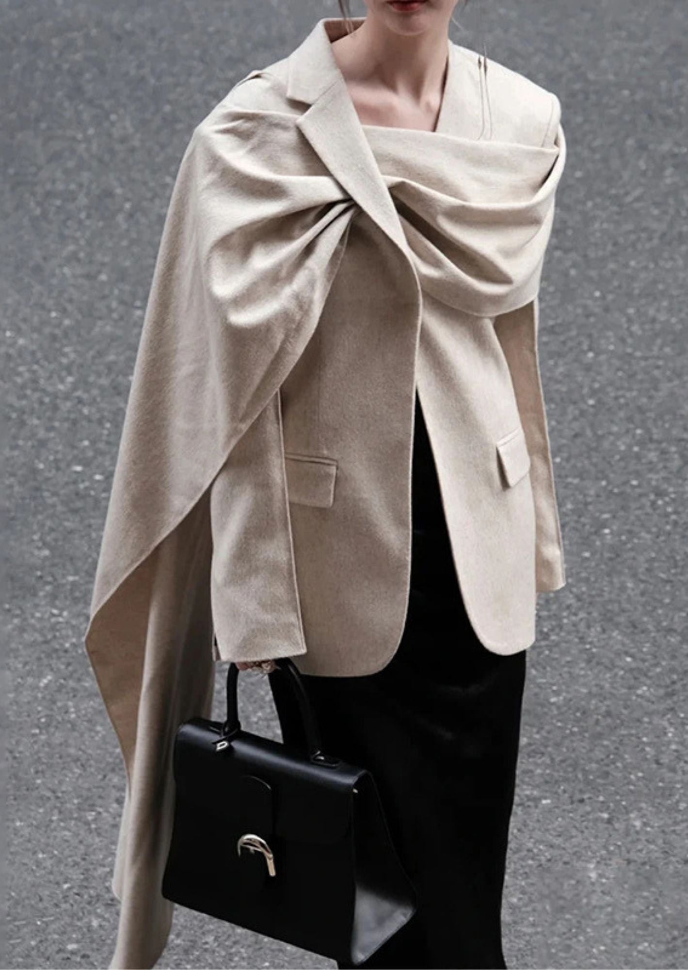 K-Drama Inspired Scarf Collar Long Sleeve Suit