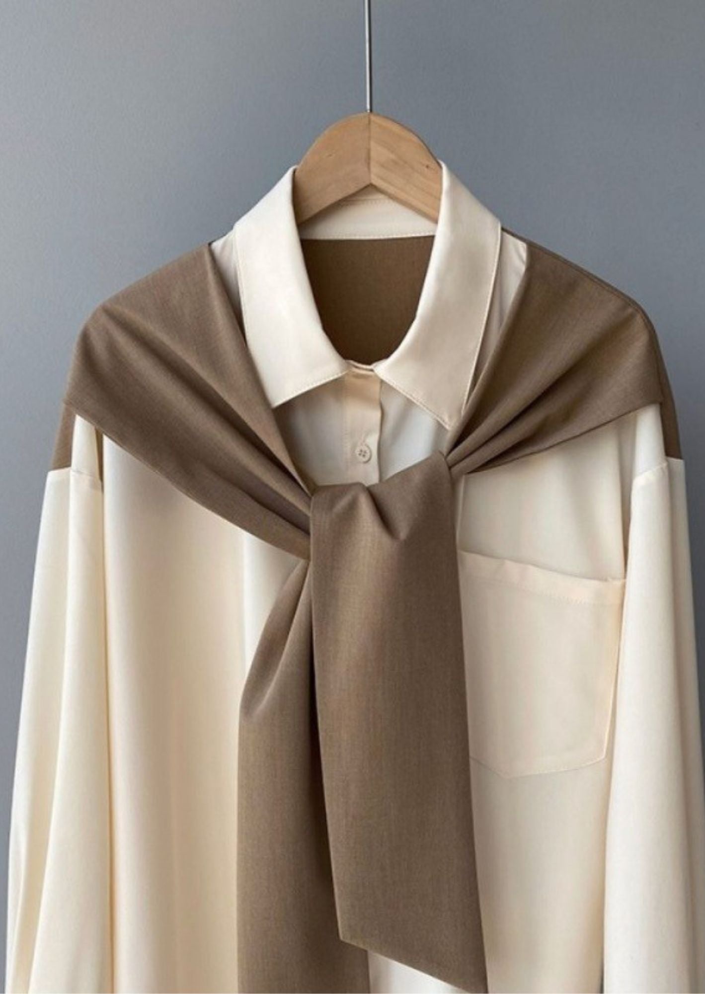 K-Drama Inspired Long Sleeve Shirt with Fake Shawl Splicing at the Shoulder