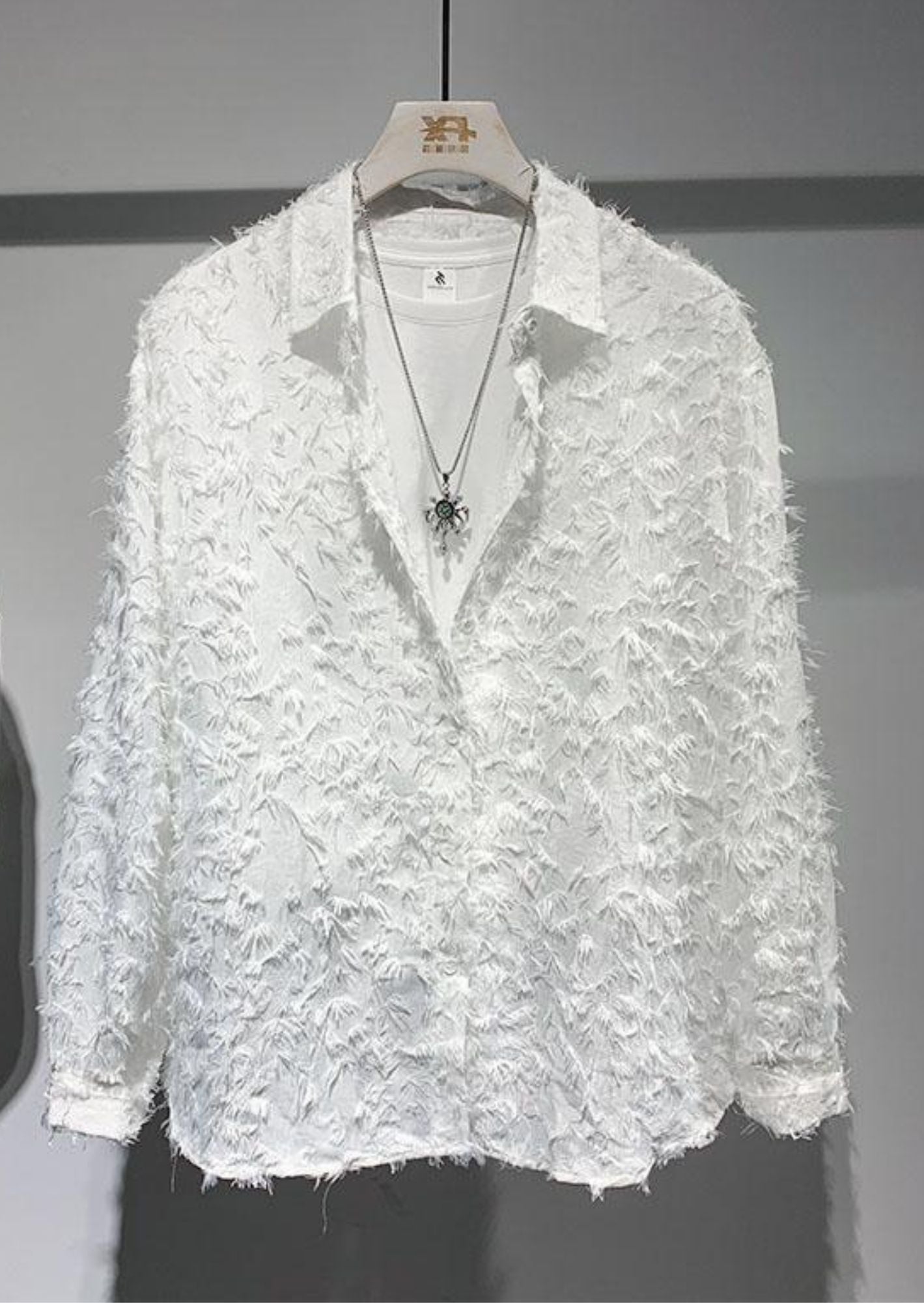 K-Pop Inspired Feather Tassel Textured Shirt