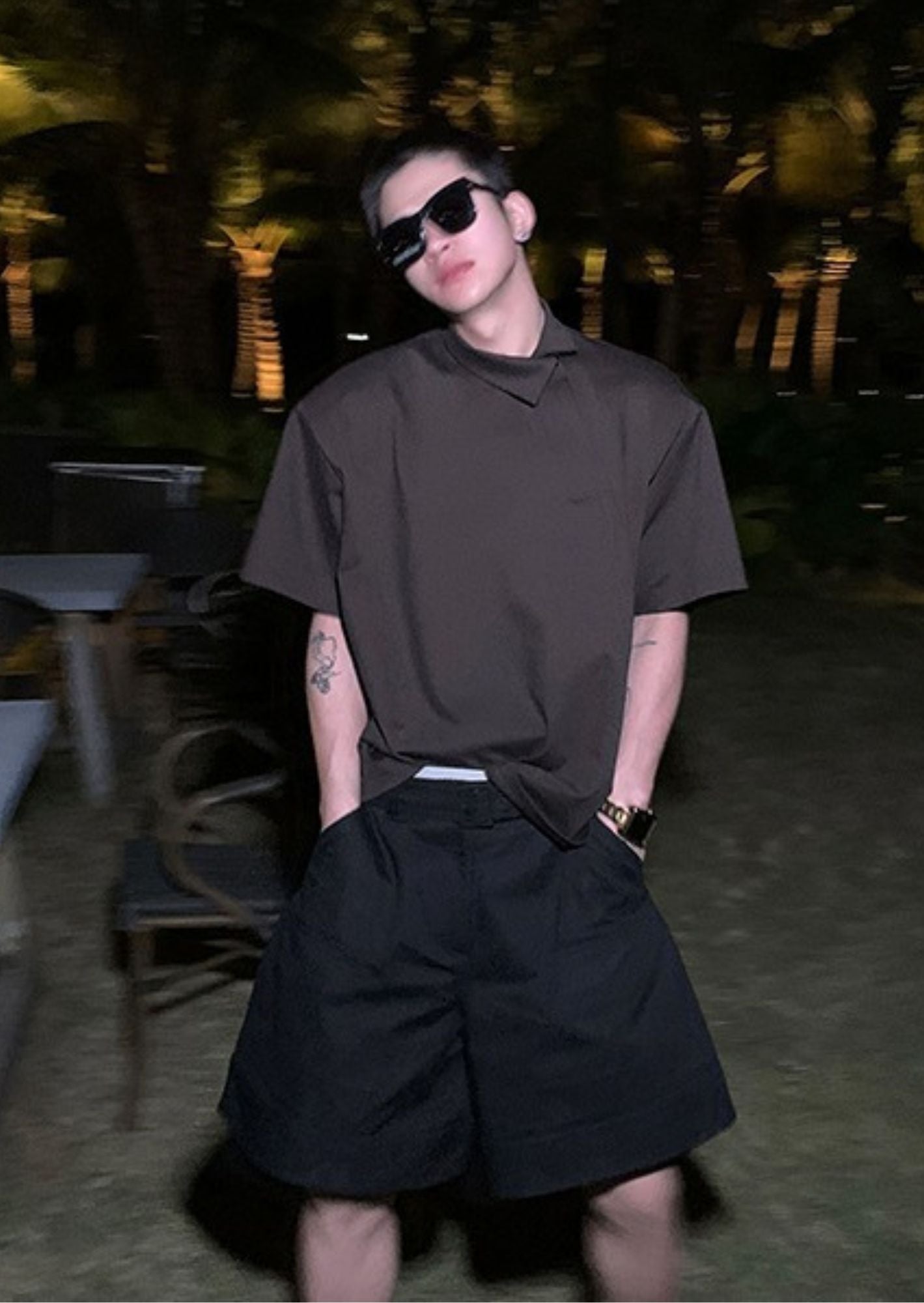 J-Drama Inspired Structured Brown Shirt with Asymmetric Placket Opening – BASIC